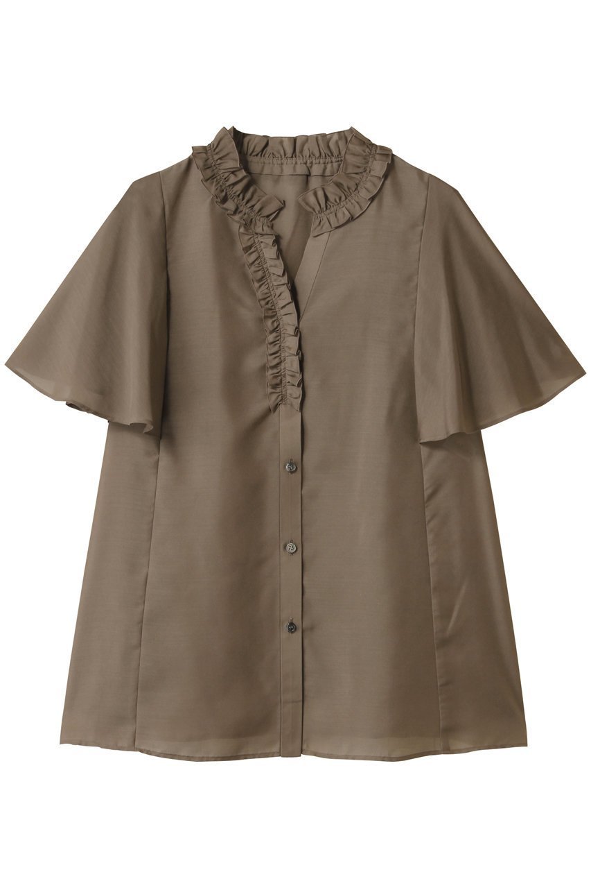 【アナイ/ANAYI】のスパンローンフリルネックブラウス 人気、トレンドファッション・服の通販 founy(ファニー) 　ファッション　Fashion　レディースファッション　Fashion for Women　トップス・カットソー　Cut & Sew Tops　シャツ・ブラウス・オフィスカジュアル　Elegant Blouses & Button-Ups　ショート　Short, Short Length　シンプル　Simple, Minimal　スキッパー　Skipper, Open Collar　スリーブ　Sleeve, Long Sleeve / Short Sleeve　フェミニン　Feminine, Girly　フリル　Frill, Ruffle　フレア　Flare, Flared　エレガント 上品　Elegant　 other-1|ID: prp329100004592192 ipo3291000000034981577