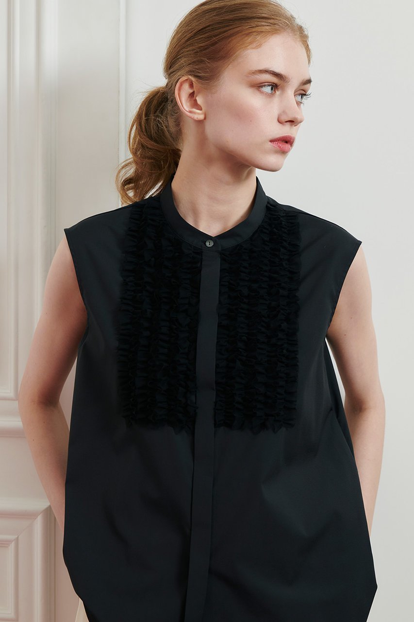【アルアバイル/allureville】の【Loulou Willoughby】フロントシアーフリルブラウス 人気、トレンドファッション・服の通販 founy(ファニー) 　ファッション　Fashion　レディースファッション　Fashion for Women　トップス・カットソー　Cut & Sew Tops　キャミソール&ノースリーブ　Camisoles & Sleeveless Tops　シャツ・ブラウス・オフィスカジュアル　Elegant Blouses & Button-Ups　2025年　2025　2025-2026秋冬・A/W　Autumn/Winter 2025–26 AW25–26　デニム　Denim, Jeans Material　ノースリーブ　Sleeveless, No-Sleeve　フェミニン　Feminine, Girly　フリル　Frill, Ruffle　ロング　Long, Long-Length　A/W・秋冬　Autumn/Winter　other-6|ID: prp329100004592210 ipo3291000000032685494