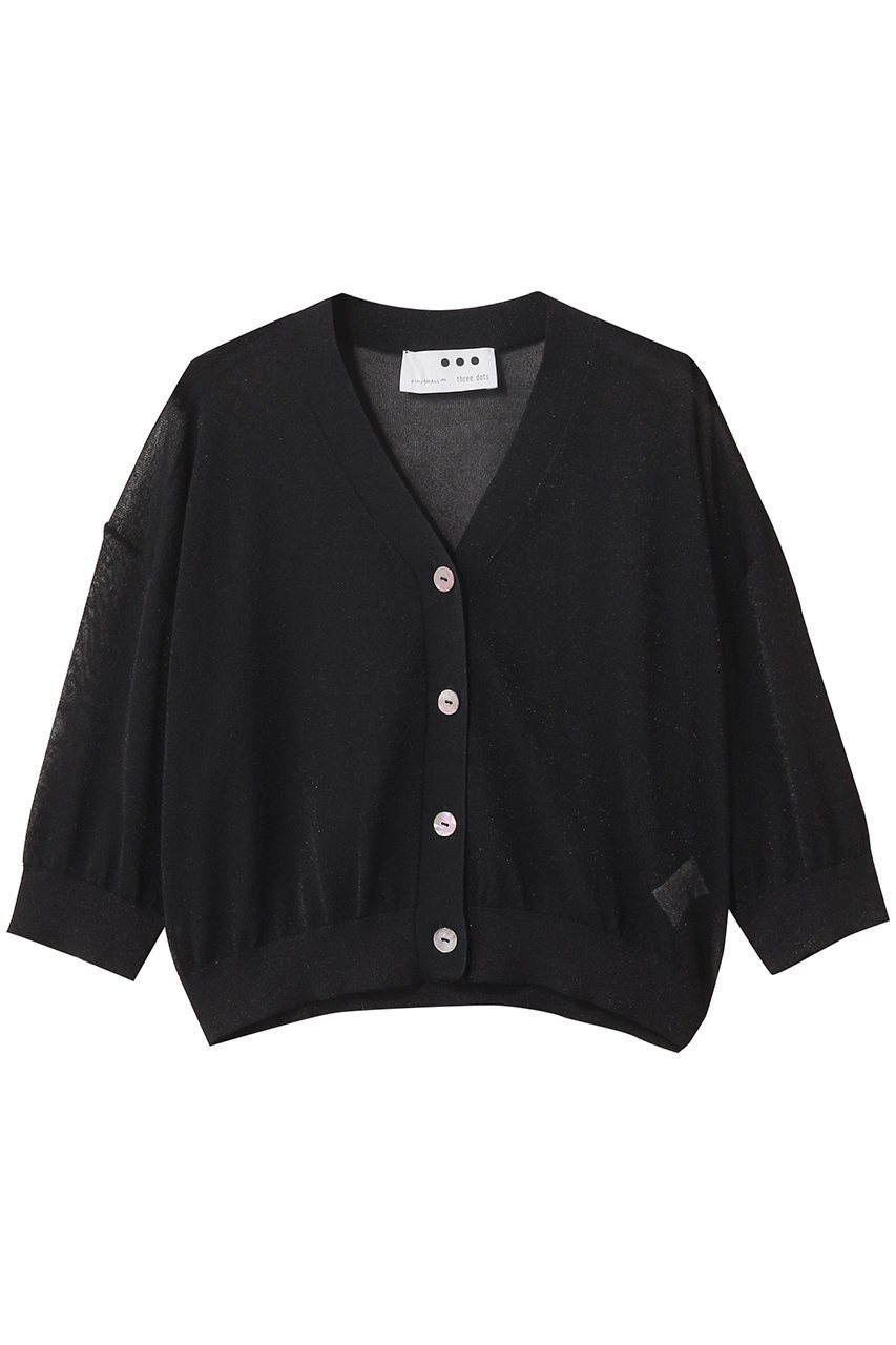 【スリー ドッツ/three dots】のシマーセーター ハーフスリーブカーディガン インテリア・キッズ・メンズ・レディースファッション・服の通販 founy(ファニー) 　ファッション　Fashion　レディースファッション　Fashion for Women　トップス・カットソー　Cut & Sew Tops　ニット　Knit Tops & Sweaters　カーディガン・羽織り　Layered Style Cardigans　カーディガン　Cardigan, Knitwear　コンパクト　Compact, Small Size　サマー　Summer, Summer Style　ショート　Short, Short Length　スリーブ　Sleeve, Long Sleeve / Short Sleeve　夏　Summer　羽織　Haori, Light Jacket　ブラック|ID: prp329100004592219 ipo3291000000036239075