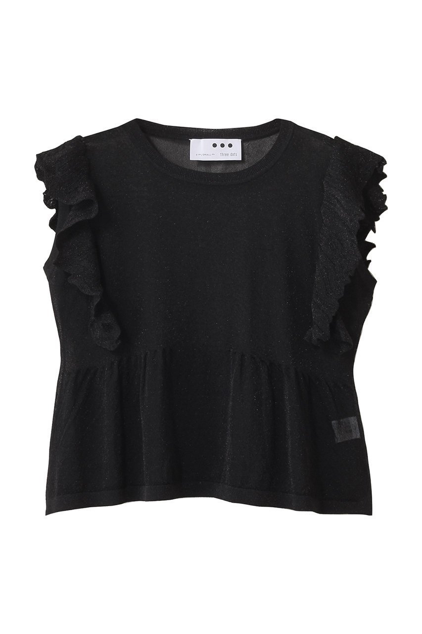 【スリー ドッツ/three dots】のシマーセーター ラッフルトップス インテリア・キッズ・メンズ・レディースファッション・服の通販 founy(ファニー) 　ファッション　Fashion　レディースファッション　Ladies' Fashion Online　トップス・カットソー　Tops/Tshirt　ニット　Knit Tops　プルオーバー　Pullover　サマー　Summer　シアー　Sheer　ボトム　Bottom　NEW・新作・新着・新入荷　New Arrivals　ブラック|ID: prp329100004592222 ipo3291000000032601807