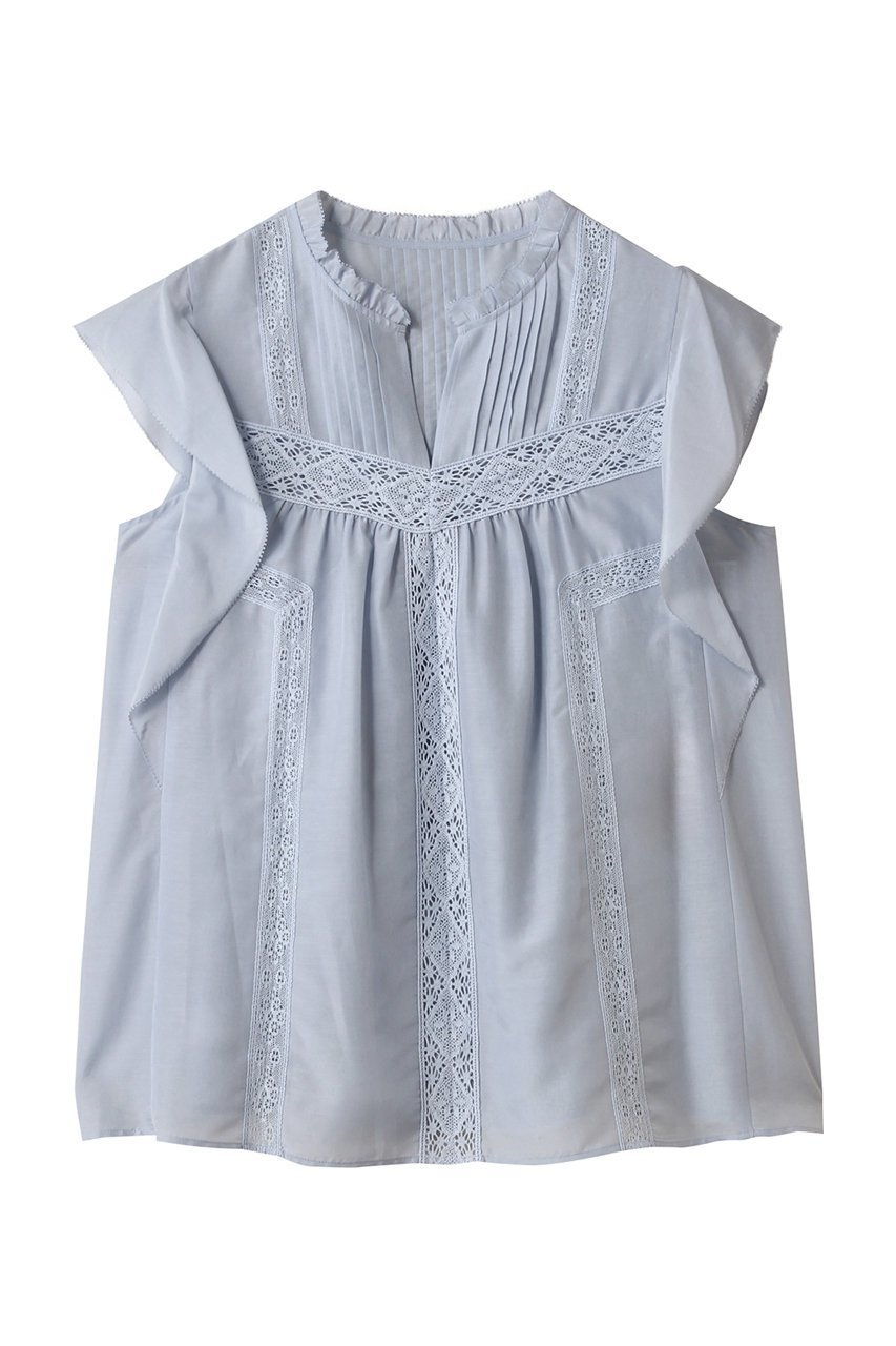 【アナイ/ANAYI】のコットンシルクレースコンビブラウス インテリア・キッズ・メンズ・レディースファッション・服の通販 founy(ファニー) 　ファッション　Fashion　レディースファッション　Fashion for Women　トップス・カットソー　Cut & Sew Tops　シャツ・ブラウス・オフィスカジュアル　Elegant Blouses & Button-Ups　コンビ　Combo, Combination Style　ショート　Short, Short Length　シルク　Silk, 100% Silk　スリーブ　Sleeve, Long Sleeve / Short Sleeve　ダウン　Down, Puffer　フェミニン　Feminine, Girly　ラッフル　Ruffle, Frill　レース　Lace, Lace Fabric　ブルー|ID: prp329100004592273 ipo3291000000036392529