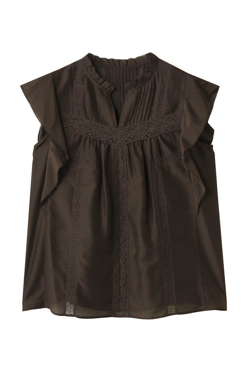 【アナイ/ANAYI】のコットンシルクレースコンビブラウス インテリア・キッズ・メンズ・レディースファッション・服の通販 founy(ファニー) 　ファッション　Fashion　レディースファッション　Fashion for Women　トップス・カットソー　Cut & Sew Tops　シャツ・ブラウス・オフィスカジュアル　Elegant Blouses & Button-Ups　コンビ　Combo, Combination Style　ショート　Short, Short Length　シルク　Silk, 100% Silk　スリーブ　Sleeve, Long Sleeve / Short Sleeve　ダウン　Down, Puffer　フェミニン　Feminine, Girly　ラッフル　Ruffle, Frill　レース　Lace, Lace Fabric　ブラウン|ID: prp329100004592273 ipo3291000000036392530