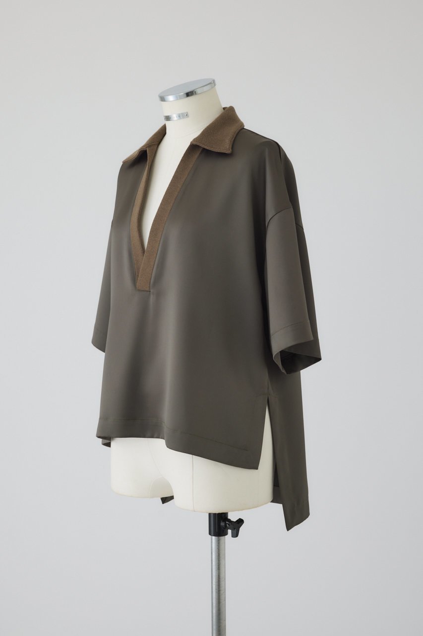 【リムアーク/RIM.ARK】のDocking skipper pullover/プルオーバー 人気、トレンドファッション・服の通販 founy(ファニー) 　ファッション　Fashion　レディースファッション　Fashion for Women　トップス・カットソー　Cut & Sew Tops　シャツ・ブラウス・オフィスカジュアル　Elegant Blouses & Button-Ups　カジュアルプルオーバー・ニットトップス　Pullovers & Knit Tops / Casual Pullovers　サテン　Satin, Glossy Fabric　ショート　Short, Short Length　スキッパー　Skipper, Open Collar　スリーブ　Sleeve, Long Sleeve / Short Sleeve　セットアップ　Set-Up, Coordinated Outfit　ドッキング　Docking, Mixed Material　モダン　Modern, Contemporary　ラグジュアリー　Luxury, Elegant　エレガント 上品　Elegant　other-2|ID: prp329100004592281 ipo3291000000032602221