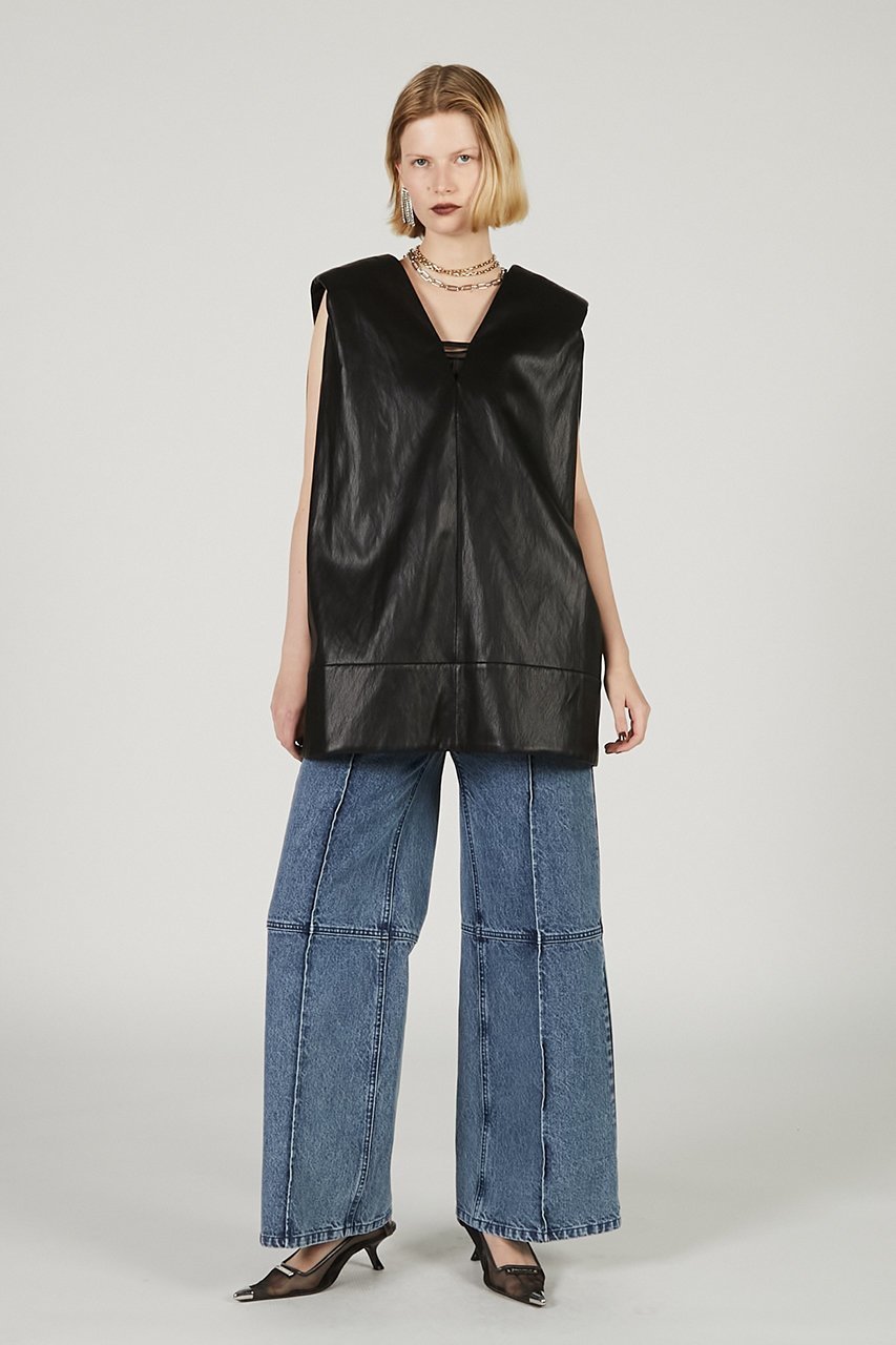 【プランク プロジェクト/PRANK PROJECT】のフロントレザーボクシーVネックトップ / Front Leather Boxy V Neck Top 人気、トレンドファッション・服の通販 founy(ファニー) 　ファッション　Fashion　レディースファッション　Ladies' Fashion Online　トップス・カットソー　Tops/Tshirt　キャミソール / ノースリーブ　No Sleeves　シャツ/ブラウス　Shirts/Blouses　Vネック　V-Neck　ウォッシャブル　Washable　カットソー　Cut And Sew　ノースリーブ　No Sleeve　フェイクレザー　Faux Leather　リアル　Real　夏　Summer　NEW・新作・新着・新入荷　New Arrivals　other-7|ID: prp329100004592319 ipo3291000000032602508