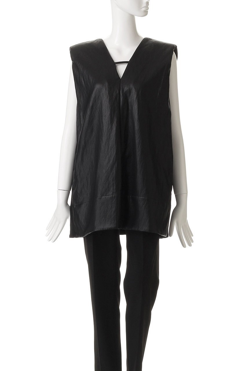 【プランク プロジェクト/PRANK PROJECT】のフロントレザーボクシーVネックトップ / Front Leather Boxy V Neck Top 人気、トレンドファッション・服の通販 founy(ファニー) 　ファッション　Fashion　レディースファッション　Fashion for Women　トップス・カットソー　Cut & Sew Tops　キャミソール&ノースリーブ　Camisoles & Sleeveless Tops　シャツ・ブラウス・オフィスカジュアル　Elegant Blouses & Button-Ups　Vネックトップス　V-Neck Tops / V-Cut Neckline Shirts　ウォッシャブル　Machine Washable　カットソー　Cut and Sewn Top　ノースリーブ　Sleeveless, No-Sleeve　フェイクレザー　Faux Leather, PU Leather　リアル　Real, Realistic　夏　Summer　other-2|ID: prp329100004592319 ipo3291000000035062840