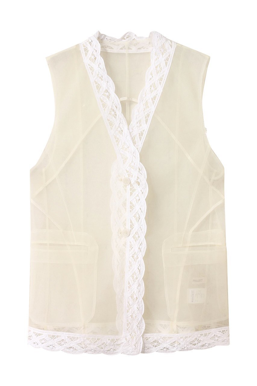 【プランク プロジェクト/PRANK PROJECT】のトリムレースチュールジレ / Trimmed Lace Tulle Gilet インテリア・キッズ・メンズ・レディースファッション・服の通販 founy(ファニー) 　ファッション　Fashion　レディースファッション　Fashion for Women　アウター　Coat / Outerwear Collection　トップス・カットソー　Cut & Sew Tops　キャミソール&ノースリーブ　Camisoles & Sleeveless Tops　シャツ・ブラウス・オフィスカジュアル　Elegant Blouses & Button-Ups　ベスト&ジレ / 重ね着スタイル　Vests & Gilets　インナー　Innerwear　キャミソール　Camisole, Spaghetti Strap Top　ノースリーブ　Sleeveless, No-Sleeve　ポケット　Pocket, Pocket Detail　レース　Lace, Lace Fabric　春　Spring　秋　Autumn　WHT(ホワイト)|ID: prp329100004592320 ipo3291000000035387177