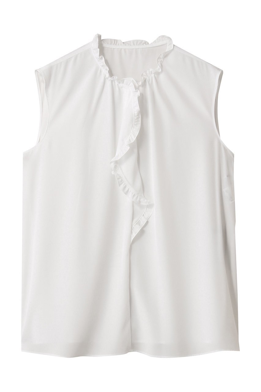 【アナイ/ANAYI】のクレープデシンフロントラッフルブラウス インテリア・キッズ・メンズ・レディースファッション・服の通販 founy(ファニー) 　ファッション　Fashion　レディースファッション　Fashion for Women　トップス・カットソー　Cut & Sew Tops　キャミソール&ノースリーブ　Camisoles & Sleeveless Tops　シャツ・ブラウス・オフィスカジュアル　Elegant Blouses & Button-Ups　おすすめ　Recommended / Our Picks　なめらか　Smooth, Silky Texture　インナー　Innerwear　ジャケット　Jacket, Outerwear　ノースリーブ　Sleeveless, No-Sleeve　ホワイト|ID: prp329100004592331 ipo3291000000035054222