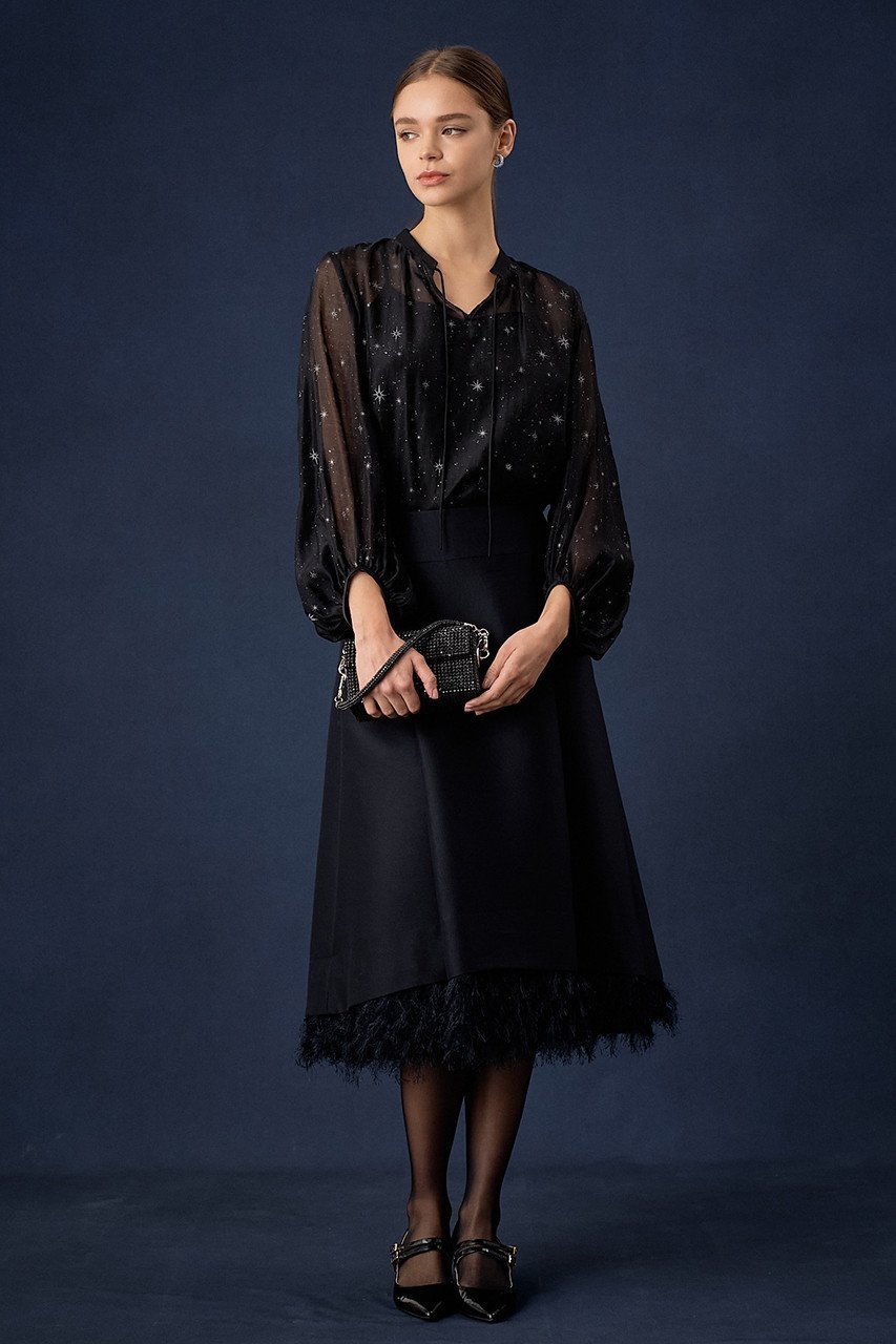 【アナイ/ANAYI】のスターグリッタープリントパフ袖ブラウス 人気、トレンドファッション・服の通販 founy(ファニー) 　ファッション　Fashion　レディースファッション　Ladies' Fashion Online　トップス・カットソー　Tops/Tshirt　シャツ/ブラウス　Shirts/Blouses　アクセサリー　Accessories　オーガンジー　Organdy　キャミソール　Camisole　コレクション　Collection　サテン　Satin　シアー　Sheer　スパンコール　Sequins　スリーブ　Sleeve　パイピング　Piping　フェミニン　Feminine　プリント　Print　リボン　Ribbon　ロング　Long　再入荷　Restock/Back In Stock/Re Arrival　other-6|ID: prp329100004593268 ipo3291000000032613903
