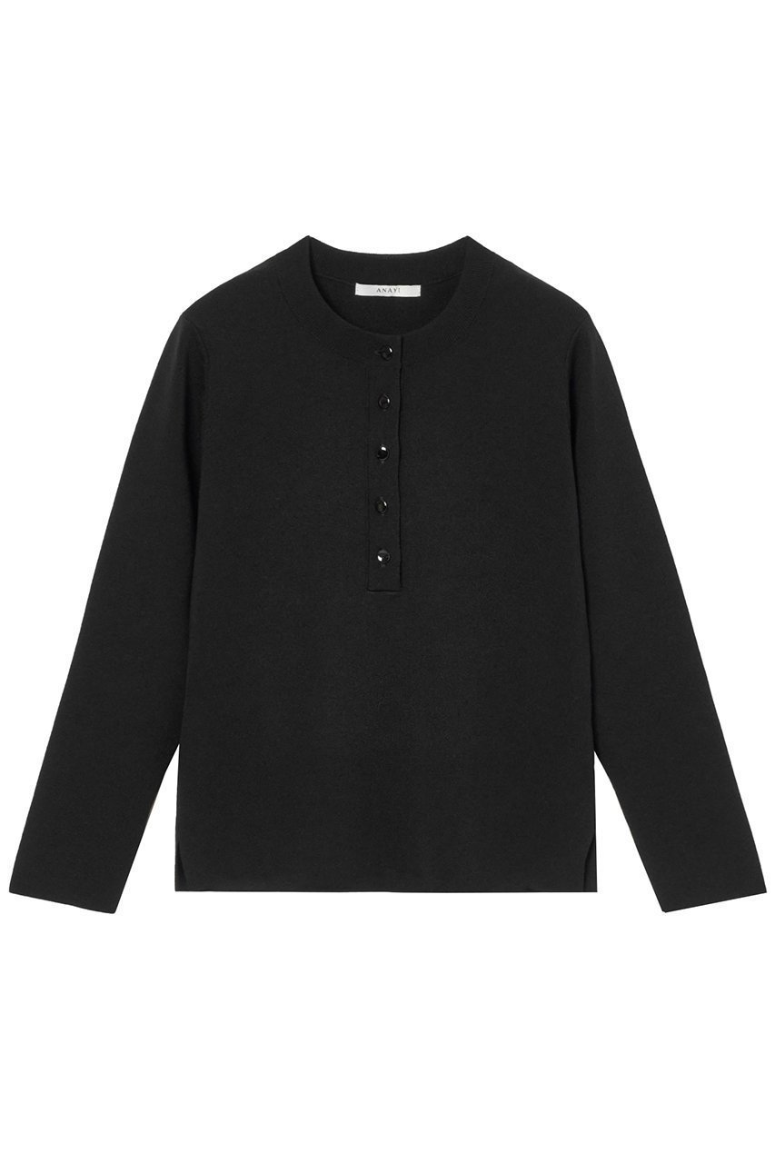 【アナイ/ANAYI】のコットンポリエステルヘンリープルオーバー インテリア・キッズ・メンズ・レディースファッション・服の通販 founy(ファニー) 　ファッション　Fashion　レディースファッション　Ladies' Fashion Online　トップス・カットソー　Tops/Tshirt　ニット　Knit Tops　プルオーバー　Pullover　インナー　Inner　エレガント 上品　Elegant　シンプル　Simple　ジャケット　Jacket　トレンド　Trend　ボトム　Bottom　再入荷　Restock/Back In Stock/Re Arrival　ブラック|ID: prp329100004593274 ipo3291000000032613946