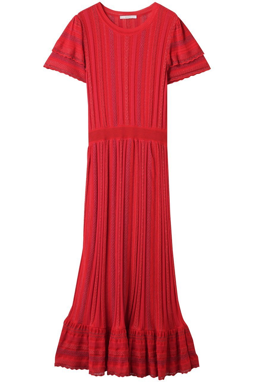 【アナイ/ANAYI】のイタリアンニットレースドレス インテリア・キッズ・メンズ・レディースファッション・服の通販 founy(ファニー) 　ファッション　Fashion　レディースファッション　Ladies' Fashion Online　ワンピース　Dress　ドレス　Party Dresses　チュニック　Tunic　おすすめ　Recommend　イタリア　Italy　ジャカード　Jacquard　チュニック　Tunic　パーティ　Party　レース　Race　ロング　Long　再入荷　Restock/Back In Stock/Re Arrival　レッド|ID: prp329100004593310 ipo3291000000032614170