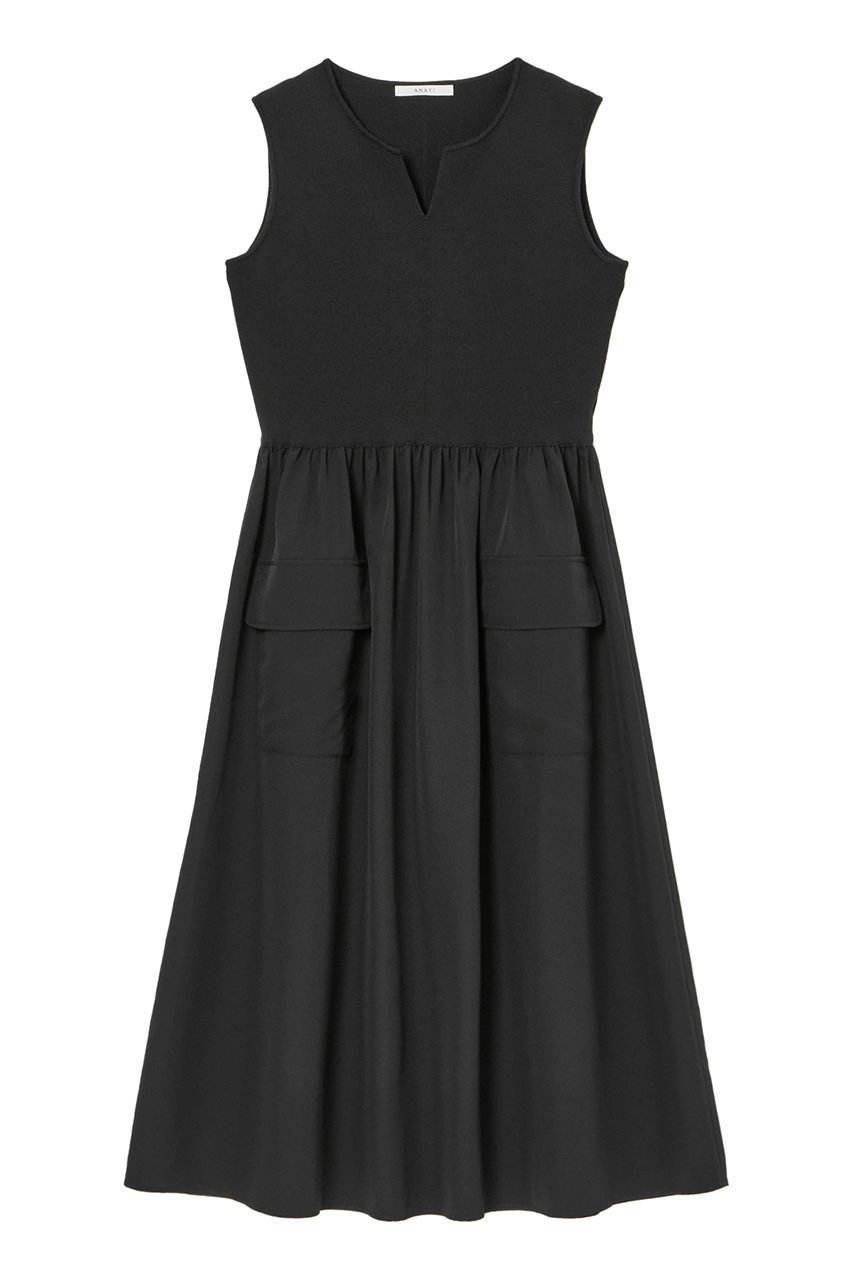 【アナイ/ANAYI】の布帛コンビキーネックワンピース インテリア・キッズ・メンズ・レディースファッション・服の通販 founy(ファニー) 　ファッション　Fashion　レディースファッション　Fashion for Women　ワンピース　Dresses　チュニック　Tunic Tops & Dresses　イエロー　Yellow　サマー　Summer, Summer Style　セットアップ　Set-Up, Coordinated Outfit　チュニック　Tunic, Long Top　ドッキング　Docking, Mixed Material　ブルゾン　Blouson, Bomber Jacket　プリント　Print, Printed Pattern　ポケット　Pocket, Pocket Detail　ミラノリブ　Milano Rib, Milano Stitch　再入荷　Restock / Back in Stock　夏　Summer　ブラック|ID: prp329100004593321 ipo3291000000035055006