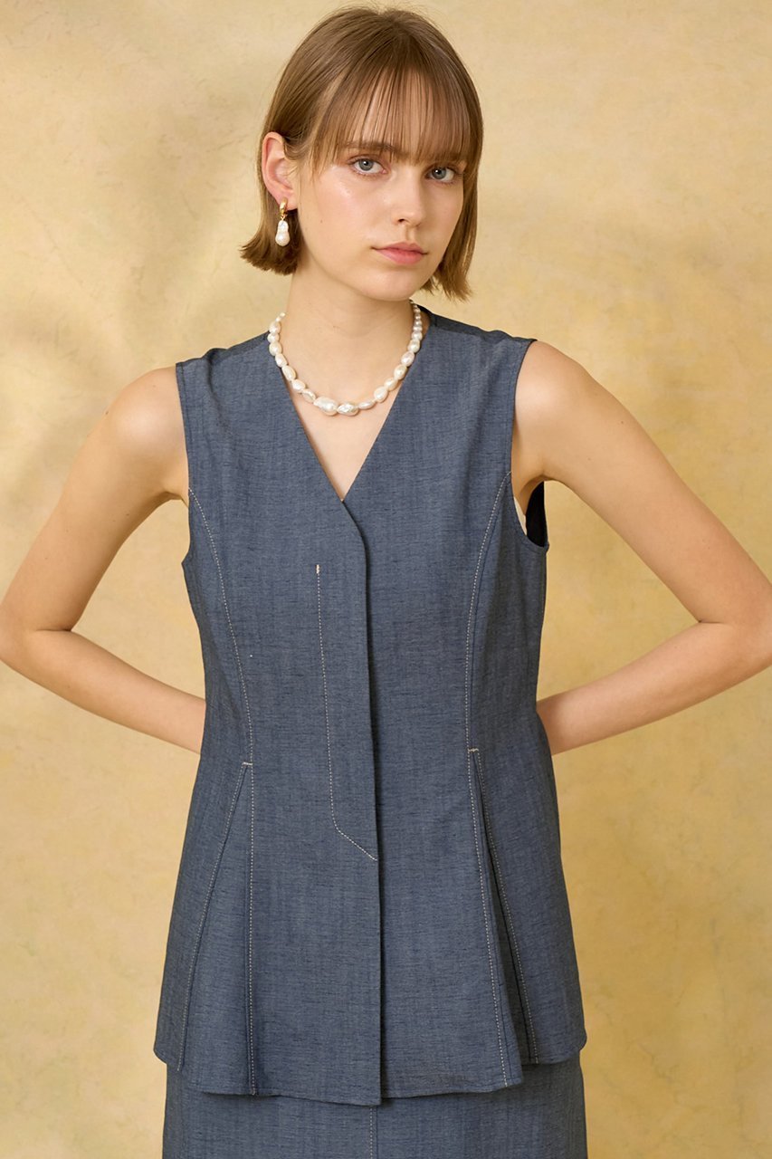 【アナイ/ANAYI】のシャンブレーペプラムジレ 人気、トレンドファッション・服の通販 founy(ファニー) 　ファッション　Fashion　レディースファッション　Ladies' Fashion Online　アウター　Coat Outerwear　ジャケット　Jackets　イエロー　Yellow　オックス　Ox　サマー　Summer　シャンブレー　Chambray　シンプル　Simple　ジャケット　Jacket　セットアップ　Set Up　バランス　Balance　ブルゾン　Blouson　プリント　Print　プリーツ　Pleats　ベスト　Vest　ボトム　Bottom　ポケット　Pocket　マキシ　Maxi　再入荷　Restock/Back In Stock/Re Arrival　おすすめ　Recommend　夏　Summer　other-8|ID: prp329100004593325 ipo3291000000032614287