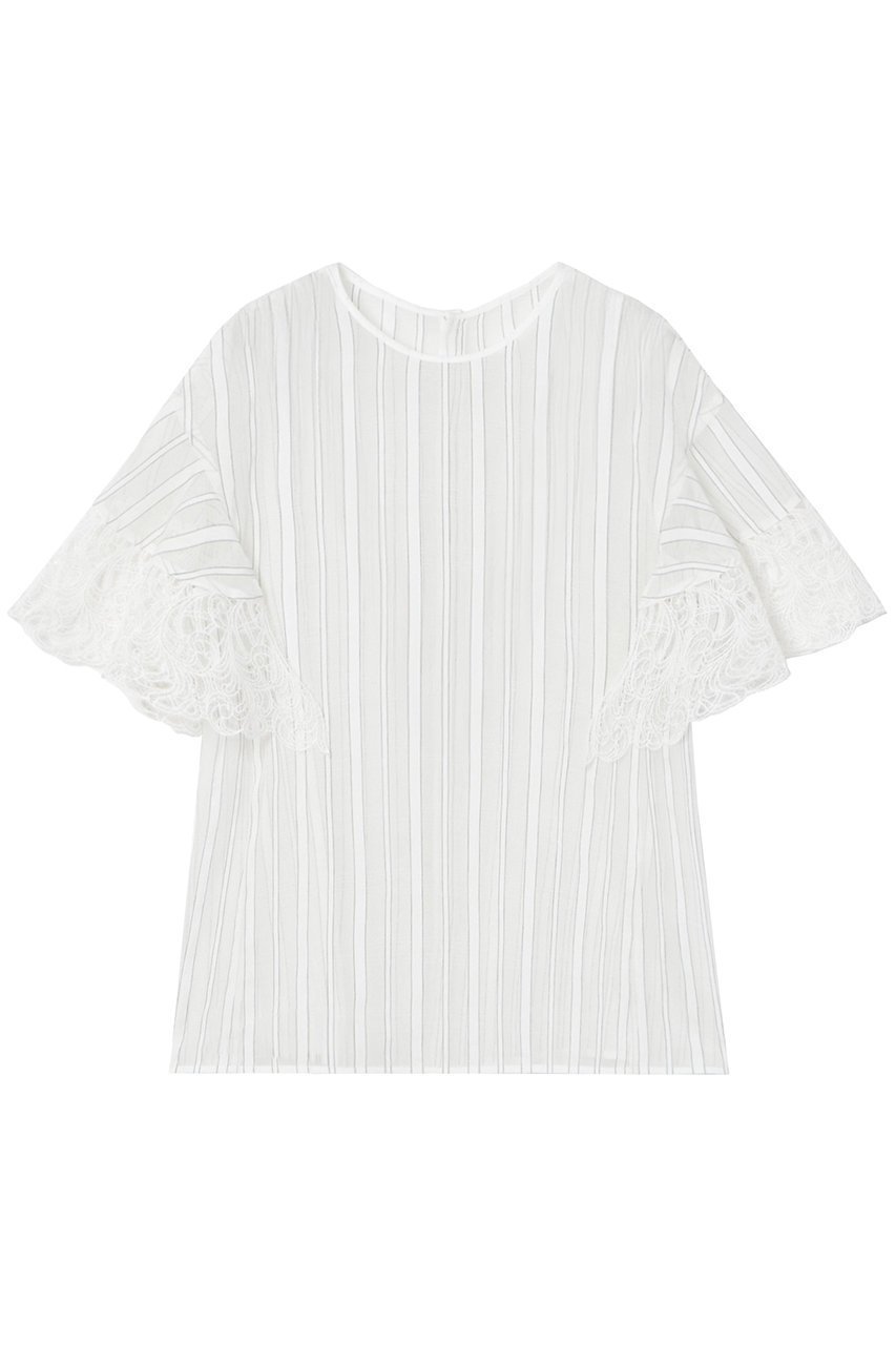 【アナイ/ANAYI】のシアーストライプフリル袖ブラウス インテリア・キッズ・メンズ・レディースファッション・服の通販 founy(ファニー) 　ファッション　Fashion　レディースファッション　Fashion for Women　トップス・カットソー　Cut & Sew Tops　シャツ・ブラウス・オフィスカジュアル　Elegant Blouses & Button-Ups　ボリューム袖・フリルスリーブブラウス　Voluminous & Ruffle Sleeves / Puffy Sleeve Tops　イエロー　Yellow　キャミソール　Camisole, Spaghetti Strap Top　サマー　Summer, Summer Style　シャドー　Shadow, Subtle Pattern　ショート　Short, Short Length　ストライプ　Stripe, Striped Pattern　スリーブ　Sleeve, Long Sleeve / Short Sleeve　セットアップ　Set-Up, Coordinated Outfit　ビスチェ　Bustier, Corset Top　ブルゾン　Blouson, Bomber Jacket　プリント　Print, Printed Pattern　ランダム　Random, Irregular　レース　Lace, Lace Fabric　再入荷　Restock / Back in Stock　夏　Summer　ホワイト|ID: prp329100004593328 ipo3291000000035052461