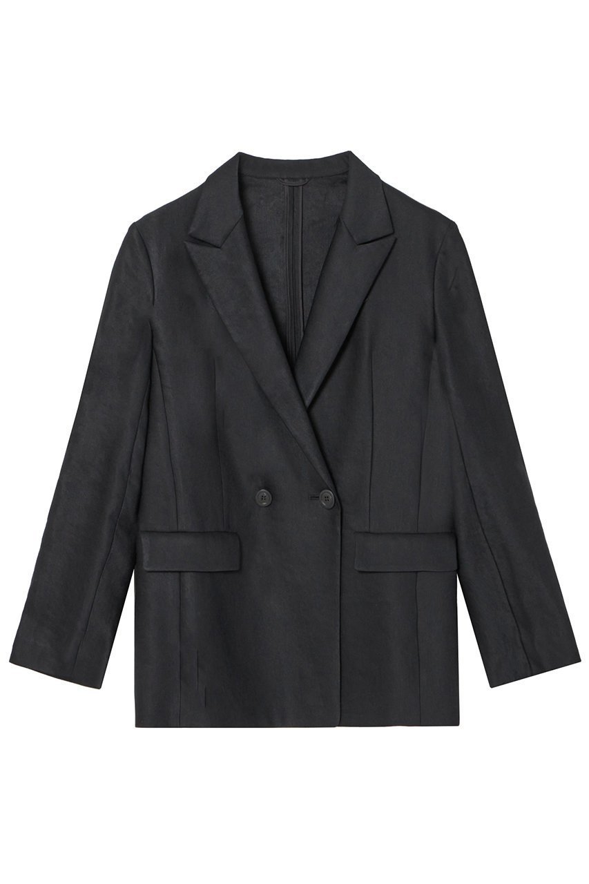 【アナイ/ANAYI】のリネンストレッチダブルジャケット インテリア・キッズ・メンズ・レディースファッション・服の通販 founy(ファニー) 　ファッション　Fashion　レディースファッション　Ladies' Fashion Online　アウター　Coat Outerwear　ジャケット　Jackets　イエロー　Yellow　イタリア　Italy　サマー　Summer　シェイプ　Shape　ショルダー　Shoulder　ジャケット　Jacket　セットアップ　Set Up　ダブル　Double　ブルゾン　Blouson　プリント　Print　リネン　Linen　ワイド　Wide　再入荷　Restock/Back In Stock/Re Arrival　おすすめ　Recommend　夏　Summer　ブラック|ID: prp329100004593331 ipo3291000000032614334