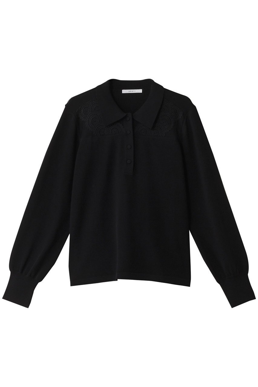 【アナイ/ANAYI】の衿付キシアーレースプルオーバー インテリア・キッズ・メンズ・レディースファッション・服の通販 founy(ファニー) 　ファッション　Fashion　レディースファッション　Ladies' Fashion Online　トップス・カットソー　Tops/Tshirt　ニット　Knit Tops　プルオーバー　Pullover　おすすめ　Recommend　シアー　Sheer　デニム　Denim　フェミニン　Feminine　フレア　Flare　ボトム　Bottom　レース　Race　ワイド　Wide　エレガント 上品　Elegant　再入荷　Restock/Back In Stock/Re Arrival　ブラック|ID: prp329100004593352 ipo3291000000032614484