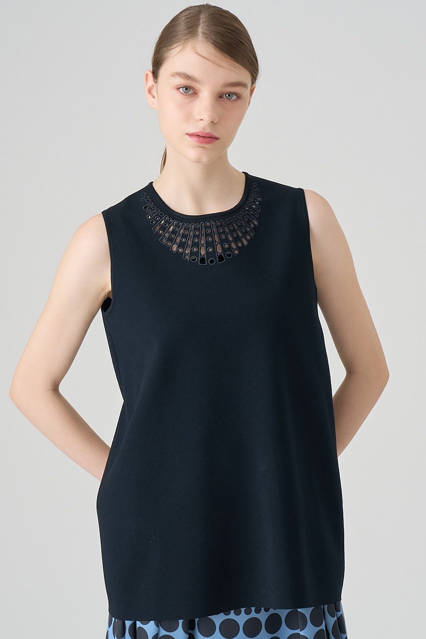 【アナイ/ANAYI】のドットカットワークチュニックプルオーバー 人気、トレンドファッション・服の通販 founy(ファニー) 　ファッション　Fashion　レディースファッション　Ladies' Fashion Online　トップス・カットソー　Tops/Tshirt　ニット　Knit Tops　プルオーバー　Pullover　おすすめ　Recommend　なめらか　Smooth　シルク　Silk　ストレッチ　Stretch　チュニック　Tunic　ドット　Dot　ノースリーブ　No Sleeve　モチーフ　Motif　ワーク　Work　再入荷　Restock/Back In Stock/Re Arrival　other-4|ID: prp329100004593377 ipo3291000000032614736
