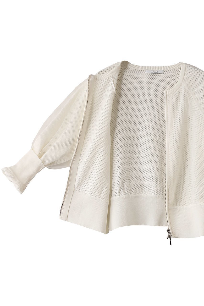 【アナイ/ANAYI】のメッシュレイヤージップブルゾン 人気、トレンドファッション・服の通販 founy(ファニー) 　ファッション　Fashion　レディースファッション　Fashion for Women　アウター　Coat / Outerwear Collection　レディースジャケット・軽アウター　Jackets　ブルゾンジャケット・スポーティアウター　Blouson Jackets　ギャザー　Gathered, Ruffled　ジャケット　Jacket, Outerwear　ストレッチ　Stretch, Stretchy Fabric　スリーブ　Sleeve, Long Sleeve / Short Sleeve　チュール　Tulip, Tulip Motif　フェミニン　Feminine, Girly　ブルゾン　Blouson, Bomber Jacket　メッシュ　Mesh, Net Fabric　other-6|ID: prp329100004593378 ipo3291000000035989614