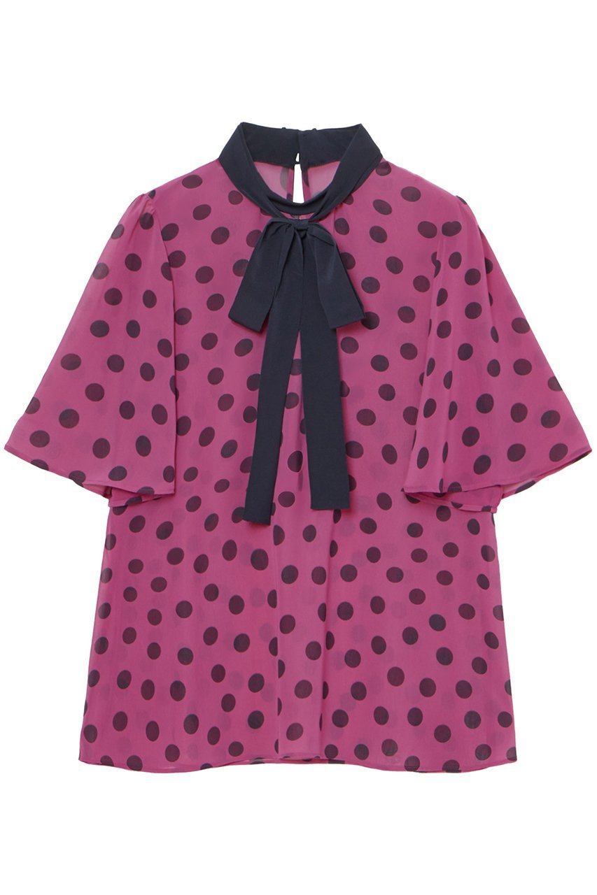 【アナイ/ANAYI】のポルカドットボウタイブラウス インテリア・キッズ・メンズ・レディースファッション・服の通販 founy(ファニー) 　ファッション　Fashion　レディースファッション　Ladies' Fashion Online　トップス・カットソー　Tops/Tshirt　シャツ/ブラウス　Shirts/Blouses　おすすめ　Recommend　オータム　Autumn　シフォン　Chiffon　ショート　Short　ジョーゼット　Georgette　スタンド　Stand　スリーブ　Sleeve　ドット　Dot　フレアースリーブ　Flared Sleeves　プリーツ　Pleats　ランダム　Random　リボン　Ribbon　再入荷　Restock/Back In Stock/Re Arrival　無地　Plain Color　ボルドー|ID: prp329100004593380 ipo3291000000032614751
