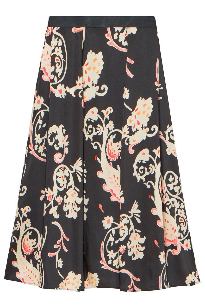 【アナイ/ANAYI】のアラベスクプリントタック スカート インテリア・キッズ・メンズ・レディースファッション・服の通販 founy(ファニー) 　ファッション　Fashion　レディースファッション　Fashion for Women　スカート　Skirts　ロングスカート　Long Skirts / Maxi & Midi Skirts　オレンジ　Orange　ツイル　Twist, Twisted Detail　フレア　Flare, Flared　プリント　Print, Printed Pattern　モダン　Modern, Contemporary　モチーフ　Motif, Design Theme　ロング　Long, Long-Length　エレガント 上品　Elegant　再入荷　Restock / Back in Stock　秋　Autumn　ブラック|ID: prp329100004593382 ipo3291000000035055301