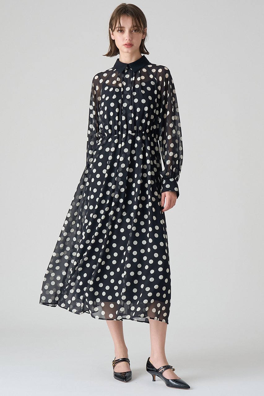 【アナイ/ANAYI】のポルカドット2WAYカラー ワンピース 人気、トレンドファッション・服の通販 founy(ファニー) 　ファッション　Fashion　レディースファッション　Fashion for Women　ワンピース　Dresses　チュニック　Tunic Tops & Dresses　オータム　Autumn Fashion　シフォン　Chiffon, Lightweight Fabric　ジョーゼット　Georgette, Semi-Sheer Fabric　スリーブ　Sleeve, Long Sleeve / Short Sleeve　チュニック　Tunic, Long Top　ドット　Polka Dot, Dot Pattern　ランダム　Random, Irregular　ロング　Long, Long-Length　other-7|ID: prp329100004593386 ipo3291000000032614801