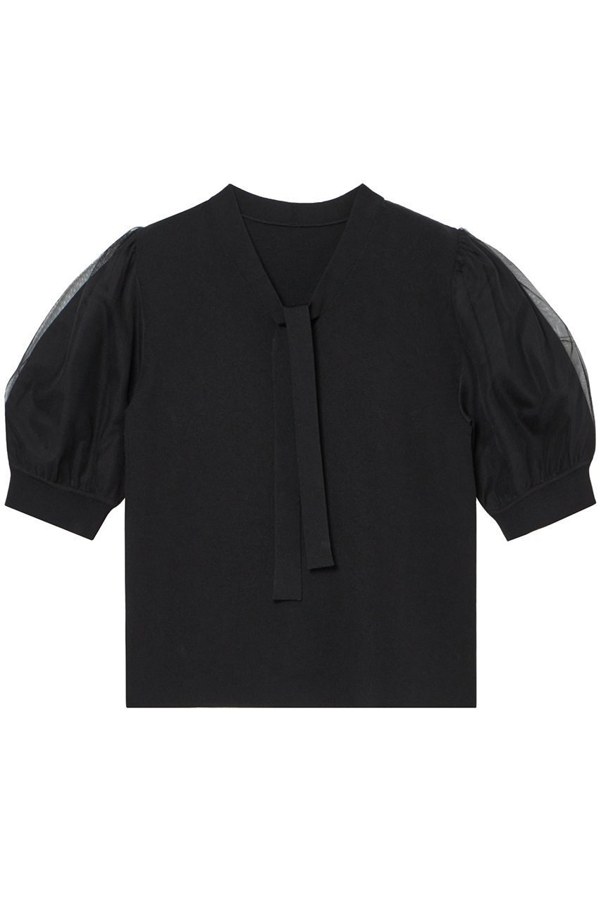 【アナイ/ANAYI】のチュールスリーブ プルオーバー インテリア・キッズ・メンズ・レディースファッション・服の通販 founy(ファニー) 　ファッション　Fashion　レディースファッション　Ladies' Fashion Online　トップス・カットソー　Tops/Tshirt　ニット　Knit Tops　プルオーバー　Pullover　なめらか　Smooth　コンパクト　Compact　チュール　Tulle　リラックス　Relax　エレガント 上品　Elegant　再入荷　Restock/Back In Stock/Re Arrival　半袖　Short Sleeve　ブラック|ID: prp329100004593388 ipo3291000000032614814