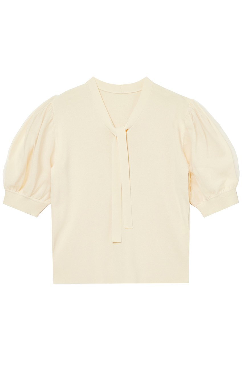 【アナイ/ANAYI】のチュールスリーブ プルオーバー インテリア・キッズ・メンズ・レディースファッション・服の通販 founy(ファニー) 　ファッション　Fashion　レディースファッション　Fashion for Women　トップス・カットソー　Cut & Sew Tops　ニット　Knit Tops & Sweaters　カジュアルプルオーバー・ニットトップス　Pullovers & Knit Tops / Casual Pullovers　なめらか　Smooth, Silky Texture　コンパクト　Compact, Small Size　チュール　Tulip, Tulip Motif　リラックス　Relax, Relaxed Fit　エレガント 上品　Elegant　再入荷　Restock / Back in Stock　半袖　Short Sleeve, Half Sleeve　ライトベージュ|ID: prp329100004593388 ipo3291000000035055323