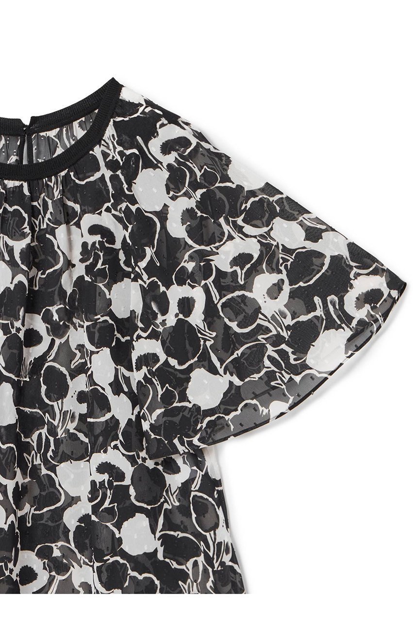【アナイ/ANAYI】のモノトーンフラワープリントボートネック ブラウス 人気、トレンドファッション・服の通販 founy(ファニー) 　ファッション　Fashion　レディースファッション　Fashion for Women　トップス・カットソー　Cut & Sew Tops　シャツ・ブラウス・オフィスカジュアル　Elegant Blouses & Button-Ups　花柄・フラワープリント・モチーフ　Floral Prints & Motifs / Flower Pattern Tops　ショート　Short, Short Length　スリーブ　Sleeve, Long Sleeve / Short Sleeve　バランス　Balance, Style Balance　フラワー　Flower, Floral　フレア　Flare, Flared　プリント　Print, Printed Pattern　モノトーン　Monotone, Black and White　再入荷　Restock / Back in Stock　夏　Summer　other-3|ID: prp329100004593394 ipo3291000000035051532