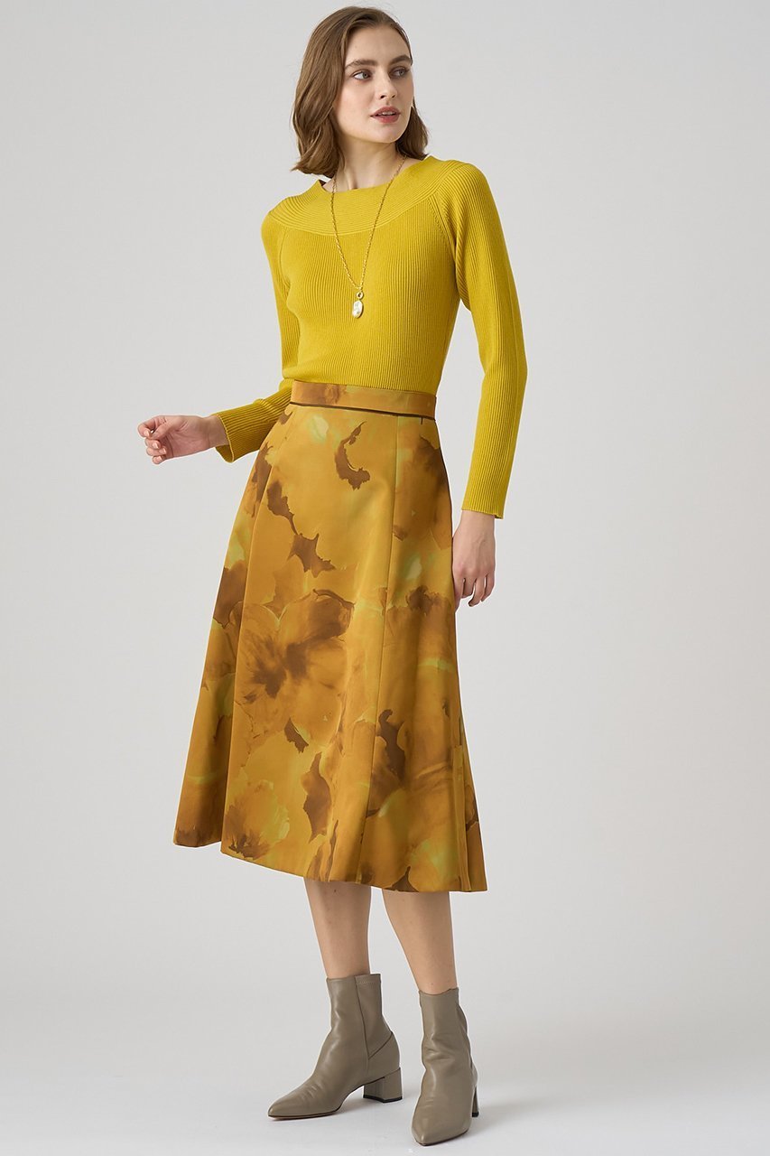 【アナイ/ANAYI】のグラデーションプリントナローフレア スカート 人気、トレンドファッション・服の通販 founy(ファニー) 　ファッション　Fashion　レディースファッション　Fashion for Women　スカート　Skirts　Aライン・フレアスカート　A-Line & Flared Skirts　おすすめ　Recommended / Our Picks　イエロー　Yellow　エレガント 上品　Elegant　グラデーション　Gradient, Ombre　サテン　Satin, Glossy Fabric　フラワー　Flower, Floral　フレア　Flare, Flared　ミドル　Middle Length, Mid Height　再入荷　Restock / Back in Stock　other-8|ID: prp329100004593399 ipo3291000000035053211