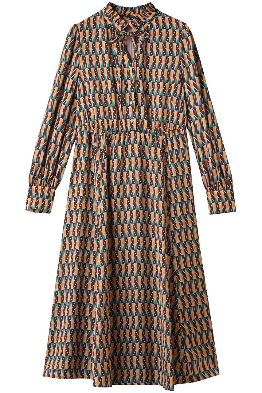【アナイ/ANAYI】のカラーグラフィックフリルワンピース インテリア・キッズ・メンズ・レディースファッション・服の通販 founy(ファニー) 　ファッション　Fashion　レディースファッション　Ladies' Fashion Online　ワンピース　Dress　チュニック　Tunic　グラフィック　Graphic　スリーブ　Sleeve　チュニック　Tunic　フェミニン　Feminine　フリル　Frills　フレア　Flare　リボン　Ribbon　ロング　Long　エレガント 上品　Elegant　再入荷　Restock/Back In Stock/Re Arrival　ゴールド|ID: prp329100004593409 ipo3291000000032614960