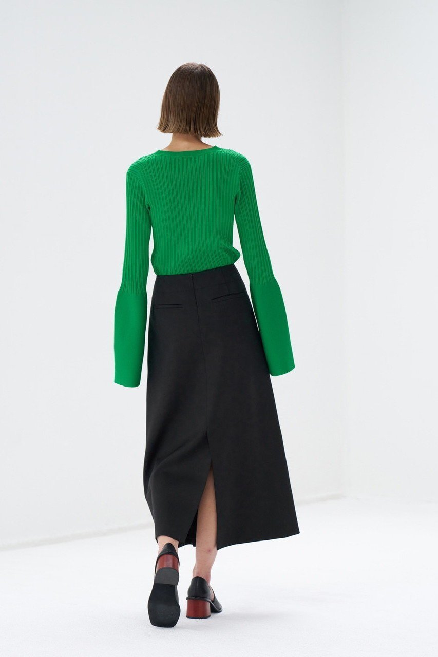 【ランバン オン ブルー/LANVIN en Bleu】のウールサテンセミフレアスカート 人気、トレンドファッション・服の通販 founy(ファニー) 　ファッション　Fashion　レディースファッション　Fashion for Women　スカート　Skirts　Aライン・フレアスカート　A-Line & Flared Skirts　ロングスカート　Long Skirts / Maxi & Midi Skirts　クラシカル　Classical, Vintage-Inspired　サテン　Satin, Glossy Fabric　ストレッチ　Stretch, Stretchy Fabric　セットアップ　Set-Up, Coordinated Outfit　フォーマル　Formal, Dressy　フレア　Flare, Flared　ロング　Long, Long-Length　other-7|ID: prp329100004593418 ipo3291000000032615075
