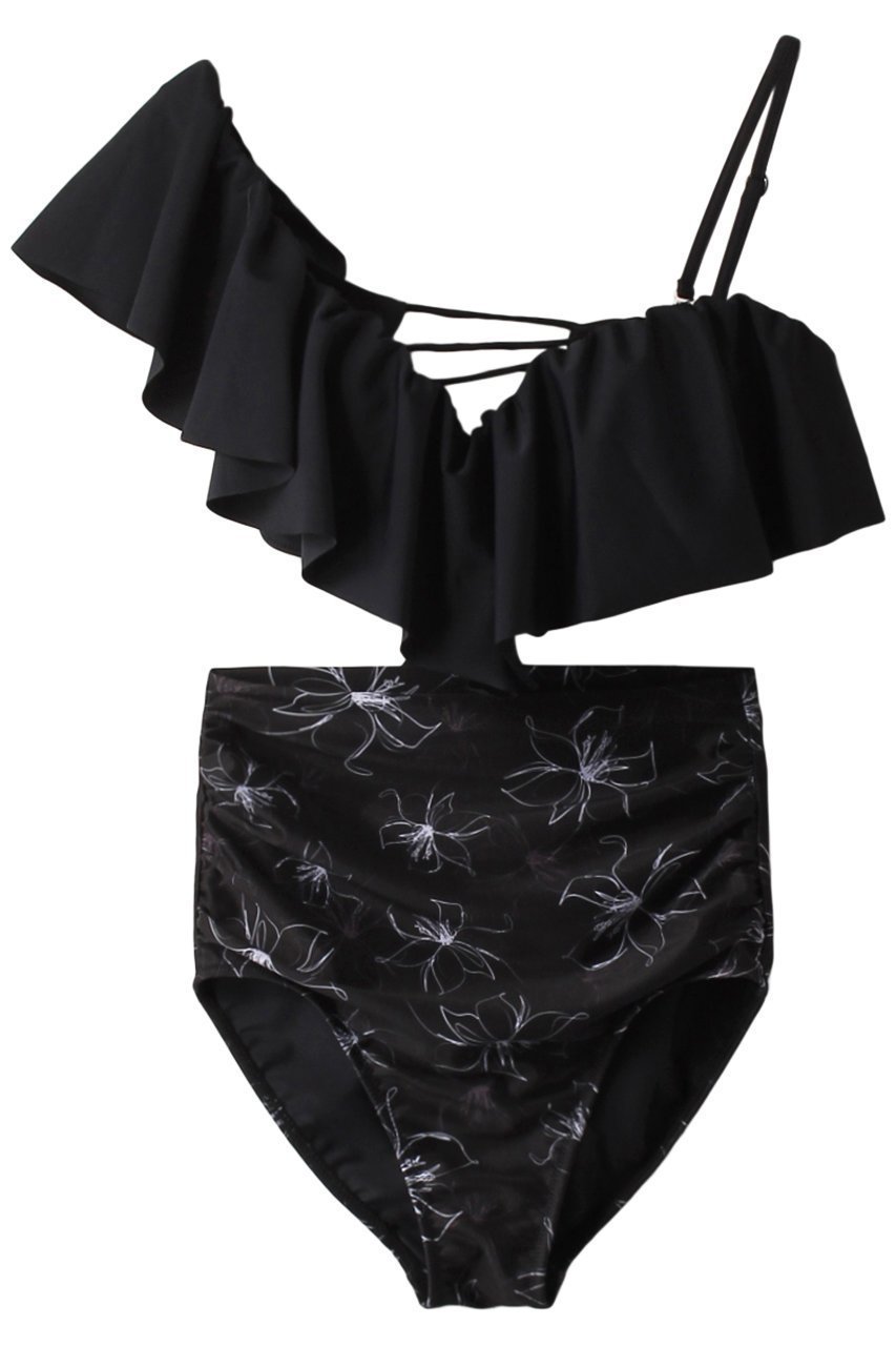 【レイール/Reir】のSolid×Pencil Flower ビキニ インテリア・キッズ・メンズ・レディースファッション・服の通販 founy(ファニー) 　ファッション　Fashion　レディースファッション　Fashion for Women　水着　Swimwear　レディース水着・ビーチウェア　Swimwear & Beachwear　ギャザー　Gathered, Ruffled　ショルダー　Shoulder, Shoulder Strap　ショーツ　Shorts, Short Pants　スポーツ　Sports, Activewear　ビキニ　Bikini, Two-Piece Swimsuit　フラワー　Flower, Floral　フリル　Frill, Ruffle　水着　Swimsuit, Swimwear　ブラック|ID: prp329100004593501 ipo3291000000035690171