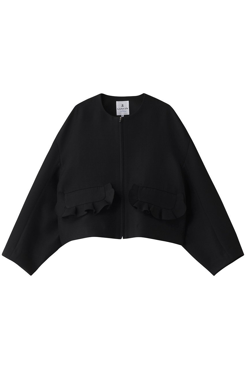 【ランバン オン ブルー/LANVIN en Bleu】のトリプルクロスフリルポケットジャケット インテリア・キッズ・メンズ・レディースファッション・服の通販 founy(ファニー) 　ファッション　Fashion　レディースファッション　Fashion for Women　アウター　Coat / Outerwear Collection　レディースジャケット・軽アウター　Jackets　ジップアップ　Zip-Up, Full Zip　ジャケット　Jacket, Outerwear　スタイリッシュ　Stylish, Fashionable　スリーブ　Sleeve, Long Sleeve / Short Sleeve　トリプル　Triple, Three Layers　フェミニン　Feminine, Girly　フラップ　Flap, Flap Pocket　フリル　Frill, Ruffle　ポケット　Pocket, Pocket Detail　ミックス　Mix, Mixed Style　ロング　Long, Long-Length　ブラック|ID: prp329100004594107 ipo3291000000034825833