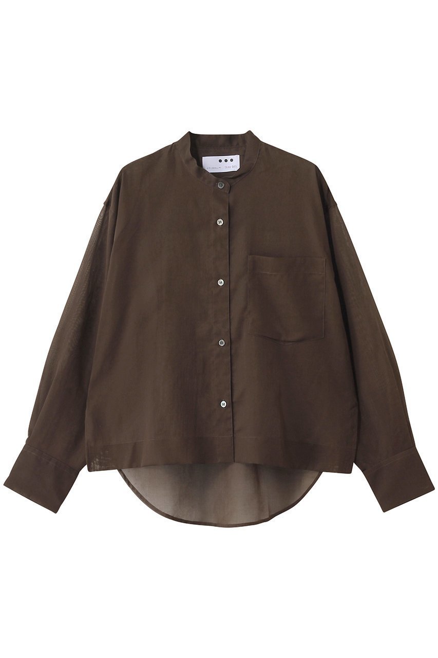 【スリー ドッツ/three dots】のシアーコットン バンドカラーシャツ インテリア・キッズ・メンズ・レディースファッション・服の通販 founy(ファニー) ファッション Fashion レディースファッション Fashion for Women トップス・カットソー Cut & Sew Tops シャツ・ブラウス・オフィスカジュアル Elegant Blouses & Button-Ups スリーブ Sleeve, Long Sleeve / Short Sleeve ロング Long, Long-Length エレガント 上品 Elegant 羽織 Haori, Light Jacket ブラウン|ID: prp329100004594203 ipo3291000000036392636
