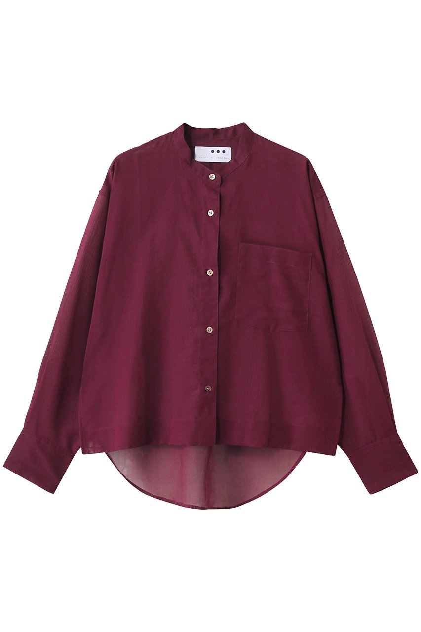 【スリー ドッツ/three dots】のシアーコットン バンドカラーシャツ インテリア・キッズ・メンズ・レディースファッション・服の通販 founy(ファニー) ファッション Fashion レディースファッション Fashion for Women トップス・カットソー Cut & Sew Tops シャツ・ブラウス・オフィスカジュアル Elegant Blouses & Button-Ups スリーブ Sleeve, Long Sleeve / Short Sleeve ロング Long, Long-Length エレガント 上品 Elegant 羽織 Haori, Light Jacket ボルドー|ID: prp329100004594203 ipo3291000000036392637