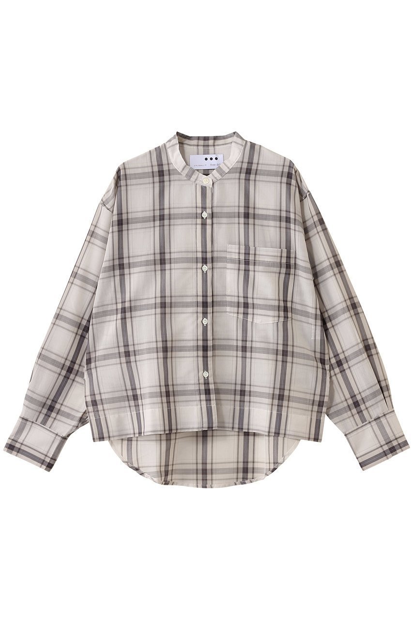 【スリー ドッツ/three dots】のシアーコットン バンドカラーシャツ インテリア・キッズ・メンズ・レディースファッション・服の通販 founy(ファニー) 　ファッション　Fashion　レディースファッション　Fashion for Women　トップス・カットソー　Cut & Sew Tops　シャツ・ブラウス・オフィスカジュアル　Elegant Blouses & Button-Ups　シアー　Sheer, See-Through　スリット　Slit, Slit Detail　スリーブ　Sleeve, Long Sleeve / Short Sleeve　チェック　Check, Plaid, Tartan　デニム　Denim, Jeans Material　バランス　Balance, Style Balance　リラックス　Relax, Relaxed Fit　ロング　Long, Long-Length　ワイド　Wide, Wide Fit　旅行　Travel　グレーマルチ|ID: prp329100004594204 ipo3291000000036392647