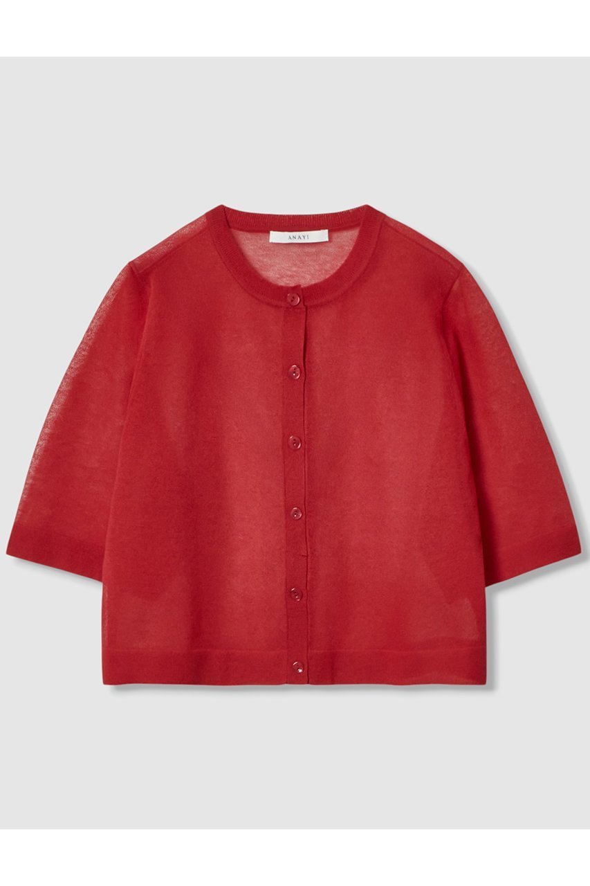 【アナイ/ANAYI】のハーフスリーブシアークルー カーディガン インテリア・キッズ・メンズ・レディースファッション・服の通販 founy(ファニー) 　ファッション　Fashion　レディースファッション　Ladies' Fashion Online　トップス・カットソー　Tops/Tshirt　ニット　Knit Tops　カーディガン　Cardigans　カーディガン　Cardigan　コンパクト　Compact　シアー　Sheer　フィット　Fit　エレガント 上品　Elegant　夏　Summer　NEW・新作・新着・新入荷　New Arrivals　レッド|ID: prp329100004594206 ipo3291000000032631230