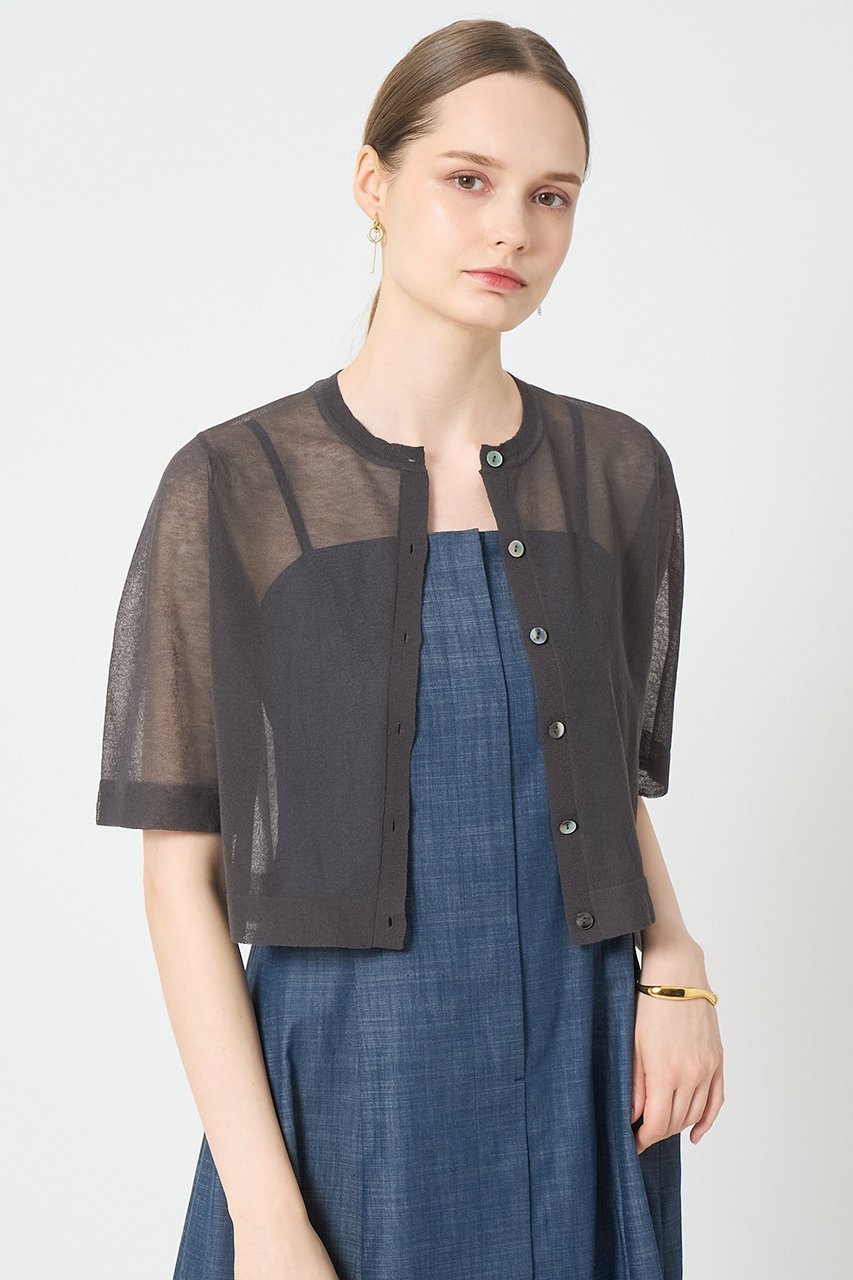 【アナイ/ANAYI】のハーフスリーブシアークルー カーディガン 人気、トレンドファッション・服の通販 founy(ファニー) 　ファッション　Fashion　レディースファッション　Fashion for Women　トップス・カットソー　Cut & Sew Tops　ニット　Knit Tops & Sweaters　カーディガン・羽織り　Layered Style Cardigans　カーディガン　Cardigan, Knitwear　コンパクト　Compact, Small Size　シアー　Sheer, See-Through　フィット　Fit, Slim Fit　エレガント 上品　Elegant　夏　Summer　other-8|ID: prp329100004594206 ipo3291000000034695779