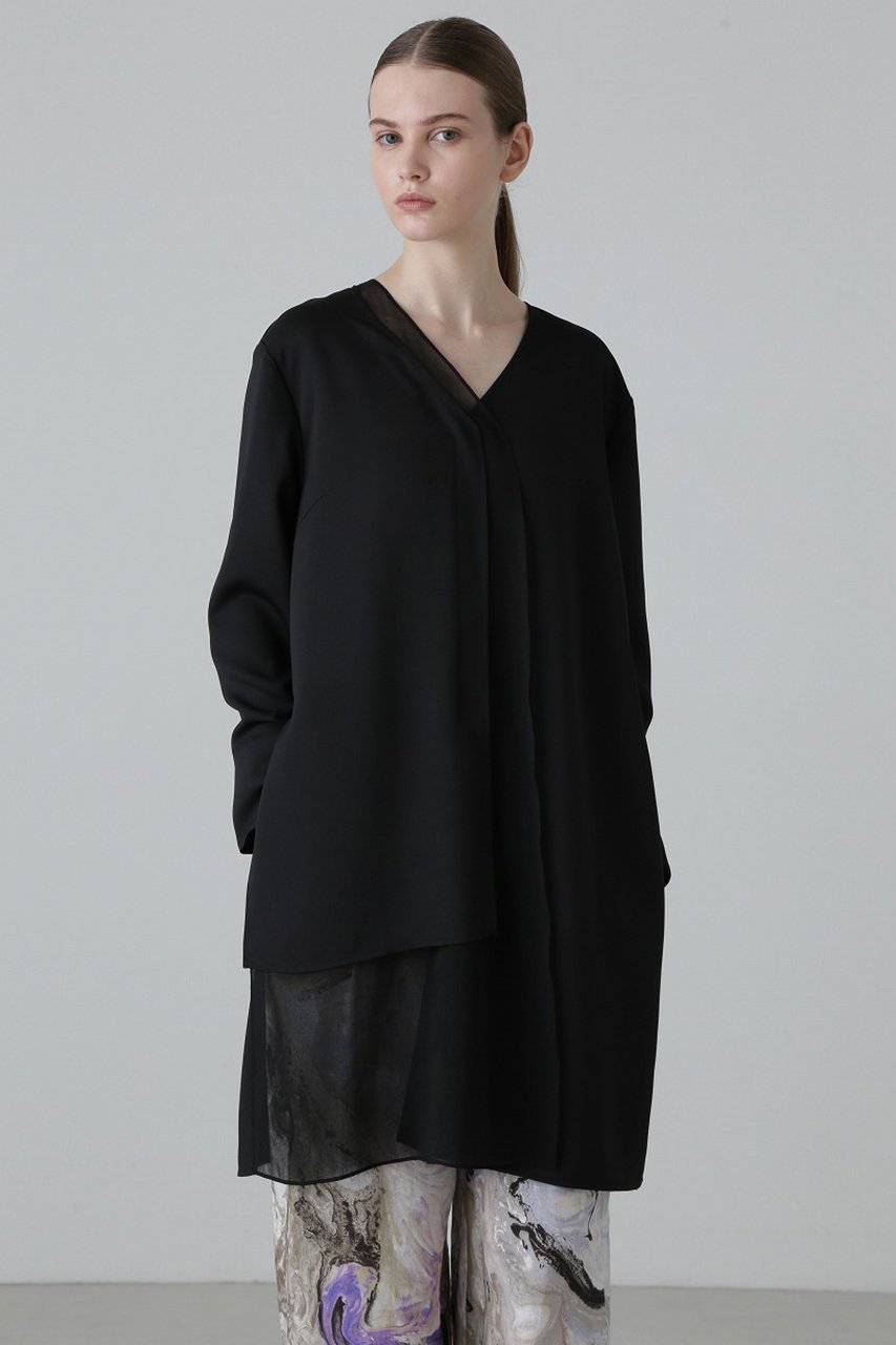 【アドーア/ADORE】のブライトダブルクロスブラウス 人気、トレンドファッション・服の通販 founy(ファニー) 　ファッション　Fashion　レディースファッション　Ladies' Fashion Online　トップス・カットソー　Tops/Tshirt　シャツ/ブラウス　Shirts/Blouses　シアー　Sheer　スリット　Slit　スリーブ　Sleeve　セットアップ　Set Up　フロント　Front　ベーシック　Basic　ロング　Long　再入荷　Restock/Back In Stock/Re Arrival　 other-1|ID: prp329100004595085 ipo3291000000032648286