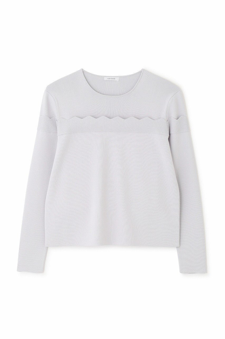 【アドーア/ADORE】のスカラップニット インテリア・キッズ・メンズ・レディースファッション・服の通販 founy(ファニー) 　ファッション　Fashion　レディースファッション　Ladies' Fashion Online　トップス・カットソー　Tops/Tshirt　ニット　Knit Tops　プルオーバー　Pullover　コンパクト　Compact　スカラップ　Scalloped　ストレッチ　Stretch　デコルテ　Decolletage　ベーシック　Basic　ワンポイント　One Point　再入荷　Restock/Back In Stock/Re Arrival　長袖　Long Sleeve　グレー|ID: prp329100004595089 ipo3291000000032648312