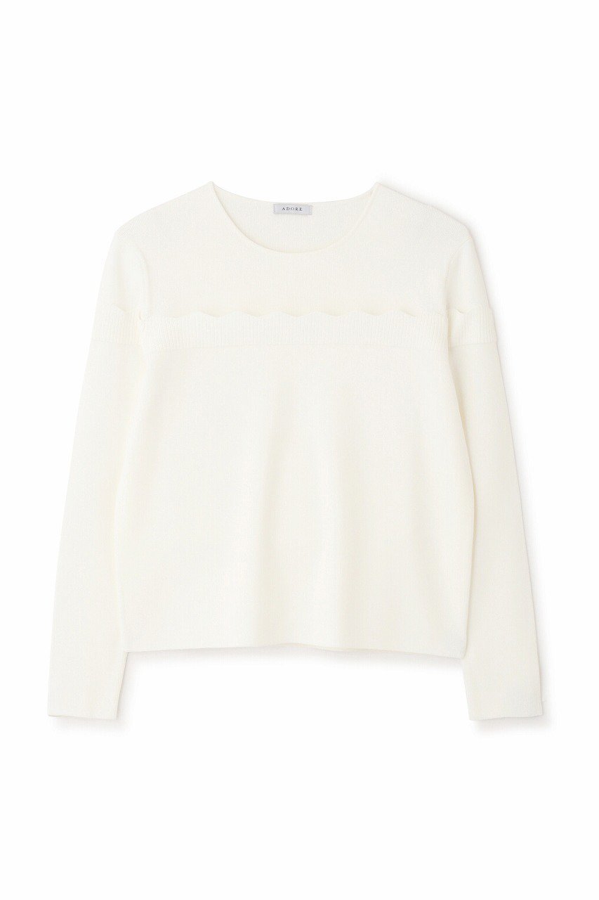 【アドーア/ADORE】のスカラップニット インテリア・キッズ・メンズ・レディースファッション・服の通販 founy(ファニー) 　ファッション　Fashion　レディースファッション　Ladies' Fashion Online　トップス・カットソー　Tops/Tshirt　ニット　Knit Tops　プルオーバー　Pullover　コンパクト　Compact　スカラップ　Scalloped　ストレッチ　Stretch　デコルテ　Decolletage　ベーシック　Basic　ワンポイント　One Point　再入荷　Restock/Back In Stock/Re Arrival　長袖　Long Sleeve　ホワイト|ID: prp329100004595089 ipo3291000000032648314
