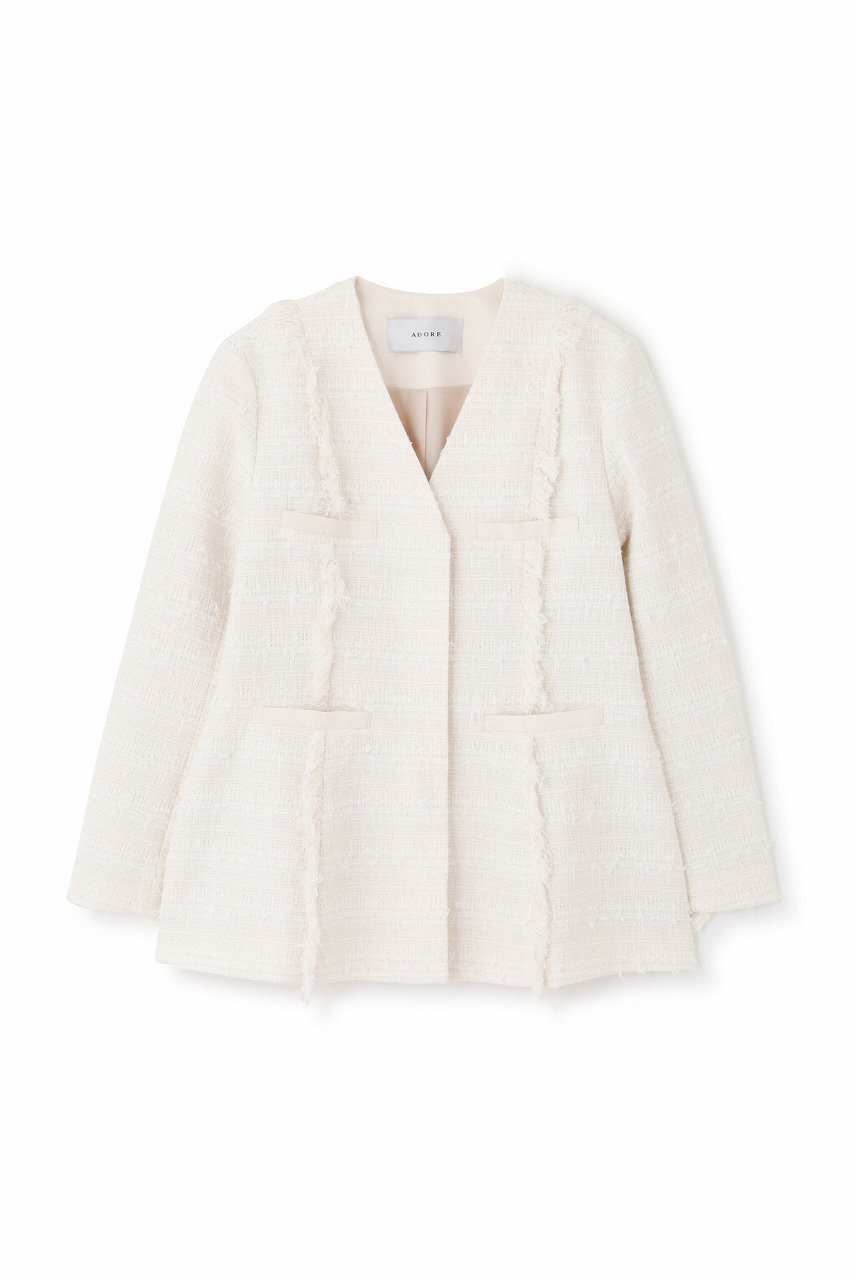 【アドーア/ADORE】のテープヤーンツィードジャケット インテリア・キッズ・メンズ・レディースファッション・服の通販 founy(ファニー) 　ファッション　Fashion　レディースファッション　Ladies' Fashion Online　アウター　Coat Outerwear　ジャケット　Jackets　おすすめ　Recommend　ジャケット　Jacket　セットアップ　Set Up　ツイード　Tweed　再入荷　Restock/Back In Stock/Re Arrival　オフホワイト|ID: prp329100004595091 ipo3291000000032648324