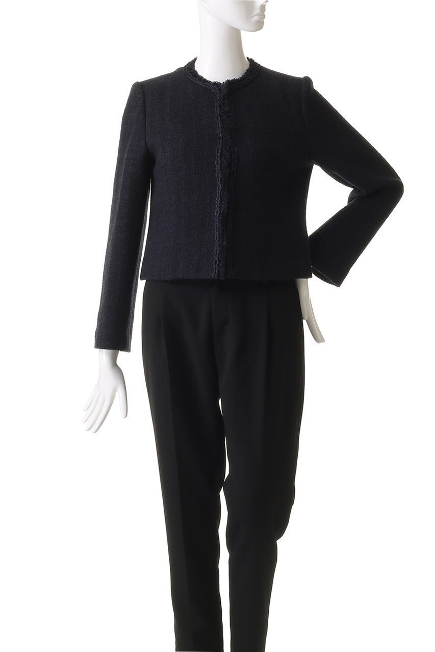 【アナイ/ANAYI】のネイビーツイードクルージャケット 人気、トレンドファッション・服の通販 founy(ファニー) 　ファッション　Fashion　レディースファッション　Ladies' Fashion Online　アウター　Coat Outerwear　ジャケット　Jackets　コンパクト　Compact　ショート　Short　ジャケット　Jacket　センター　Center　タイトスカート　Tight Skirt　ツイード　Tweed　フリンジ　Fringe　エレガント 上品　Elegant　再入荷　Restock/Back In Stock/Re Arrival　other-2|ID: prp329100004595126 ipo3291000000032648807
