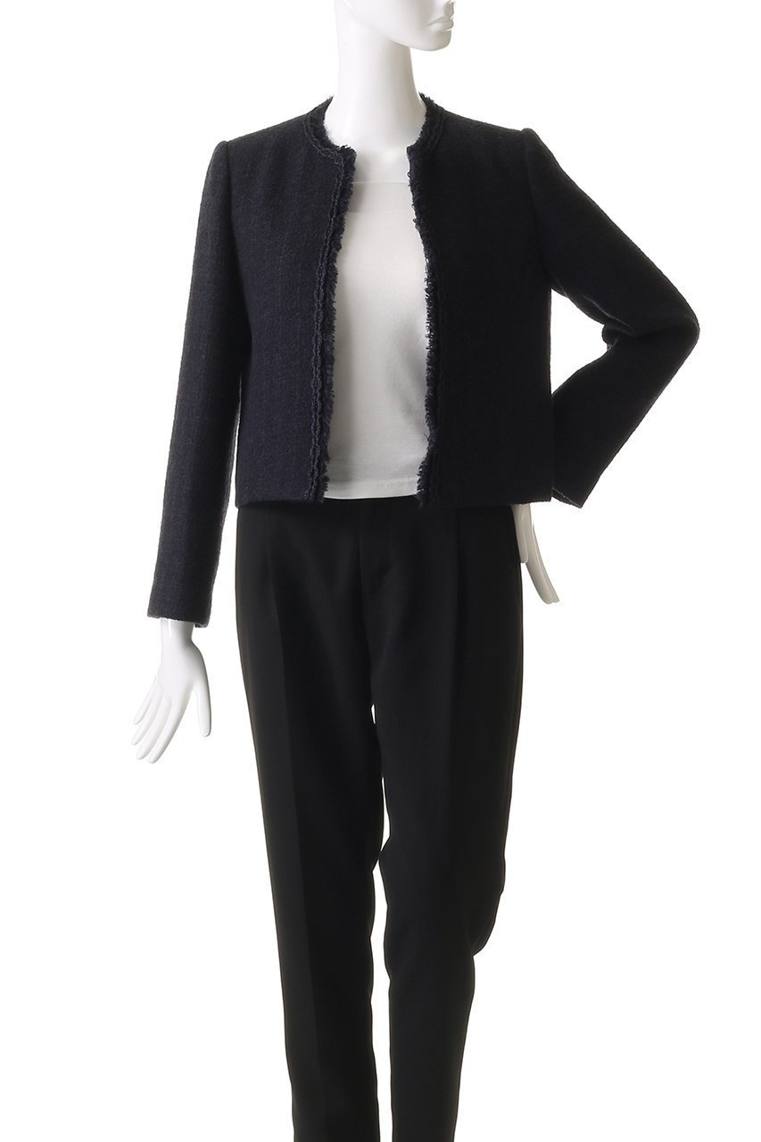 【アナイ/ANAYI】のネイビーツイードクルージャケット 人気、トレンドファッション・服の通販 founy(ファニー) 　ファッション　Fashion　レディースファッション　Ladies' Fashion Online　アウター　Coat Outerwear　ジャケット　Jackets　コンパクト　Compact　ショート　Short　ジャケット　Jacket　センター　Center　タイトスカート　Tight Skirt　ツイード　Tweed　フリンジ　Fringe　エレガント 上品　Elegant　再入荷　Restock/Back In Stock/Re Arrival　other-7|ID: prp329100004595126 ipo3291000000032648812