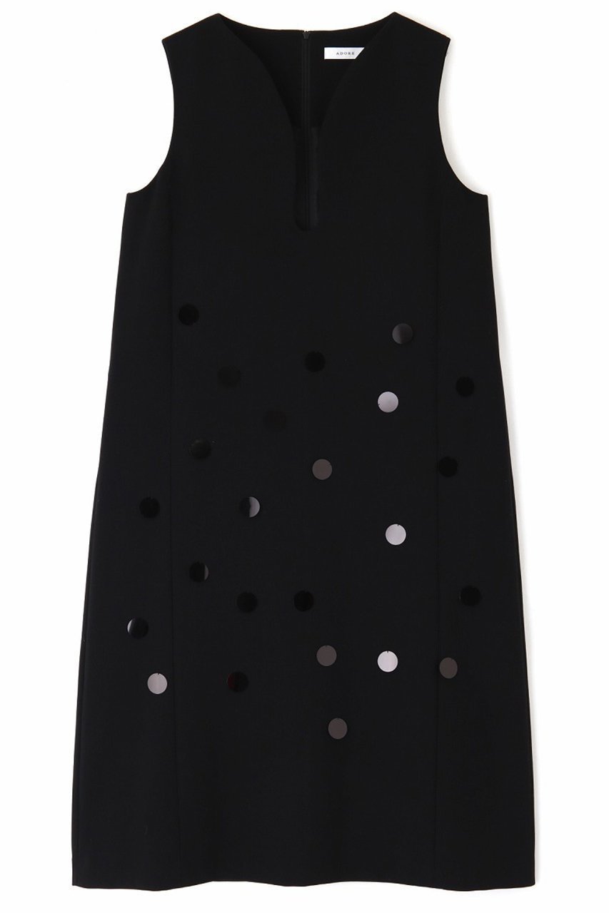 【アドーア/ADORE】のスポンジーダブルクロスワンピース インテリア・キッズ・メンズ・レディースファッション・服の通販 founy(ファニー) 　ファッション　Fashion　レディースファッション　Ladies' Fashion Online　ワンピース　Dress　チュニック　Tunic　ダブル　Double　チュニック　Tunic　ドット　Dot　ランダム　Random　ロング　Long　エレガント 上品　Elegant　再入荷　Restock/Back In Stock/Re Arrival　ブラック|ID: prp329100004596205 ipo3291000000032661973