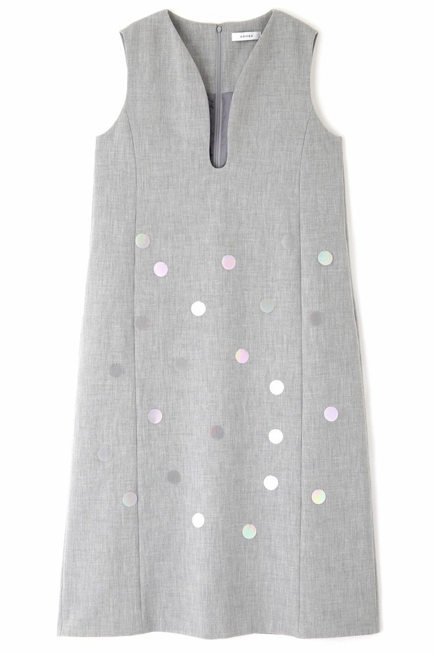 【アドーア/ADORE】のスポンジーダブルクロスワンピース インテリア・キッズ・メンズ・レディースファッション・服の通販 founy(ファニー) 　ファッション　Fashion　レディースファッション　Ladies' Fashion Online　ワンピース　Dress　チュニック　Tunic　ダブル　Double　チュニック　Tunic　ドット　Dot　ランダム　Random　ロング　Long　エレガント 上品　Elegant　再入荷　Restock/Back In Stock/Re Arrival　グレー|ID: prp329100004596205 ipo3291000000032661974