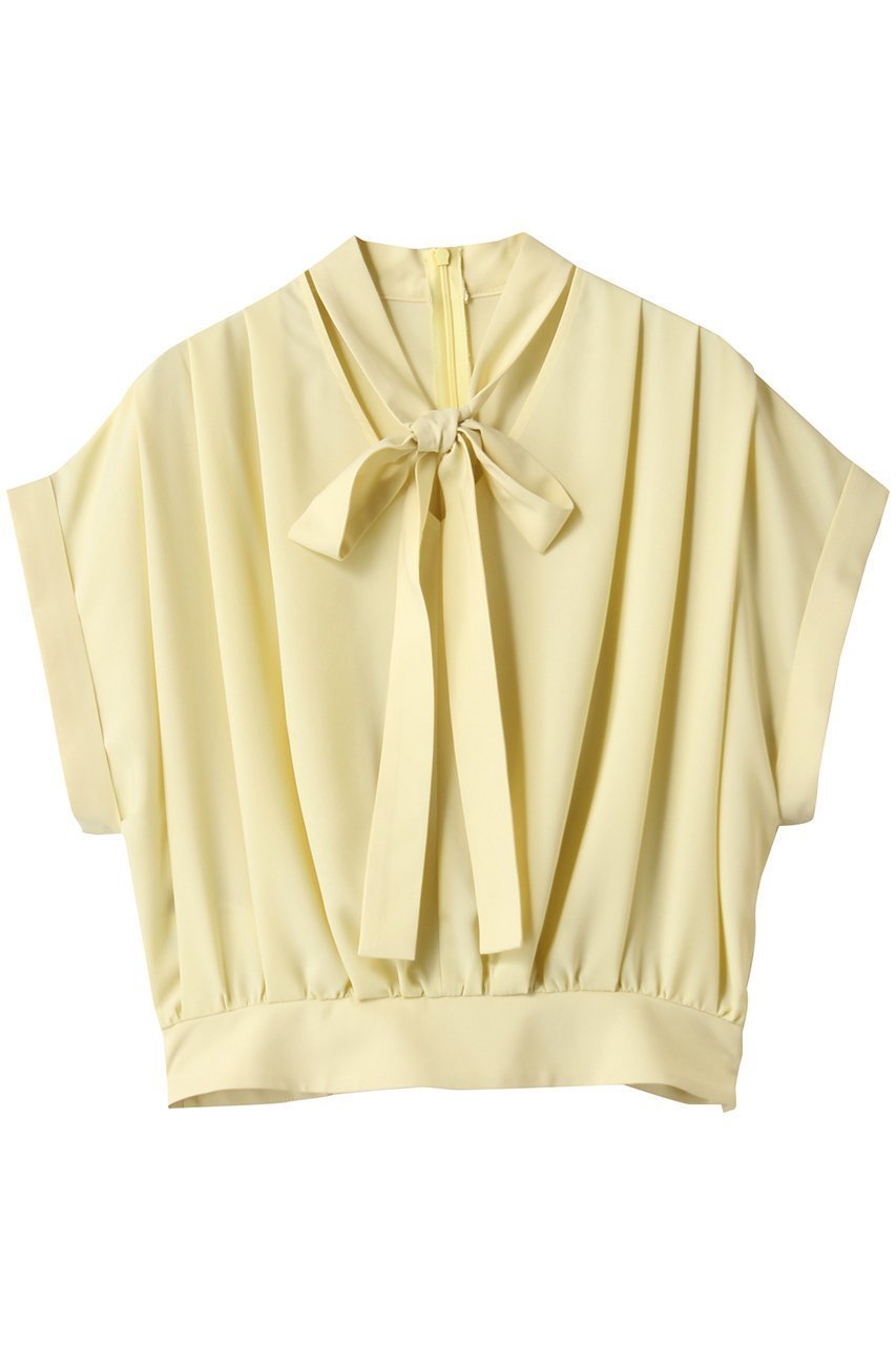 【アルアバイル/allureville】のボウタイタックフレンチスリーブブラウス インテリア・キッズ・メンズ・レディースファッション・服の通販 founy(ファニー) 　ファッション　Fashion　レディースファッション　Fashion for Women　トップス・カットソー　Cut & Sew Tops　シャツ・ブラウス・オフィスカジュアル　Elegant Blouses & Button-Ups　ショート　Short, Short Length　スリーブ　Sleeve, Long Sleeve / Short Sleeve　トレンド　Trend, Trending Now　フレア　Flare, Flared　フレンチ　French, French Style　ボトム　Bottoms, Lower Wear　リボン　Ribbon, Bow　イエロー|ID: prp329100004598359 ipo3291000000035791141