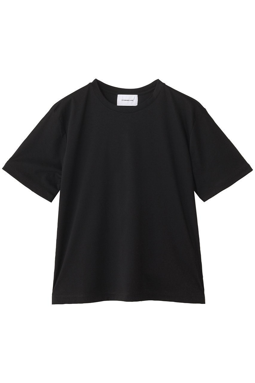 【スタニングルアー/STUNNING LURE】のハイゲージスムースTシャツ インテリア・キッズ・メンズ・レディースファッション・服の通販 founy(ファニー) 　ファッション　Fashion　レディースファッション　Fashion for Women　トップス・カットソー　Cut & Sew Tops　シャツ・ブラウス・オフィスカジュアル　Elegant Blouses & Button-Ups　ロングTシャツ・Tシャツ　Longline T-Shirts & Tees　カットソー・ベーシックTシャツ　Cut-and-Sewn Tops / Stretch Tees & Basics　インナー　Innerwear　ショート　Short, Short Length　スリーブ　Sleeve, Long Sleeve / Short Sleeve　ハーフ　Half, Half-Length　新作・新入荷　New Arrivals / New In　ブラック|ID: prp329100004599328 ipo3291000000032694340