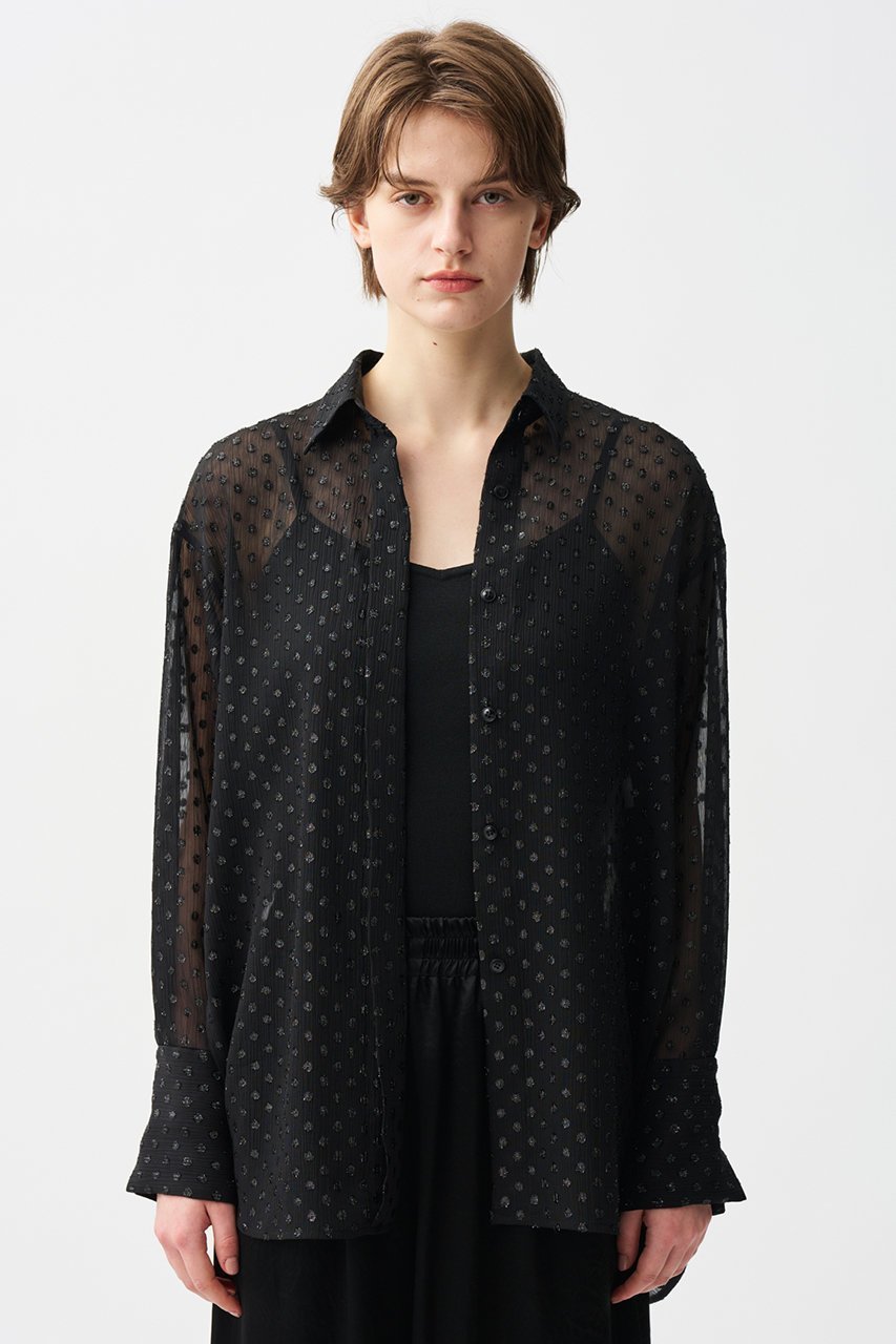 【アンクレイヴ/uncrave】のシアードットジャガード ブラウス 人気、トレンドファッション・服の通販 founy(ファニー) 　ファッション　Fashion　レディースファッション　Fashion for Women　トップス・カットソー　Cut & Sew Tops　シャツ・ブラウス・オフィスカジュアル　Elegant Blouses & Button-Ups　カフス　Cuff Design　シアー　Sheer, See-Through　シンプル　Simple, Minimal　スリーブ　Sleeve, Long Sleeve / Short Sleeve　ドット　Polka Dot, Dot Pattern　ロング　Long, Long-Length　羽織　Haori, Light Jacket　other-8|ID: prp329100004599351 ipo3291000000035613759