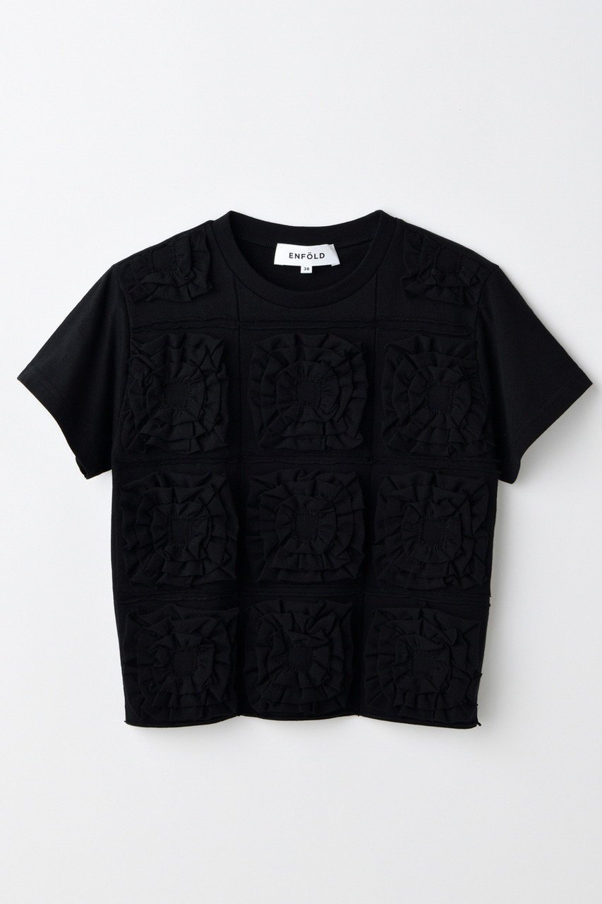 【エンフォルド/ENFOLD】のRUFFLE-MOTIF T-SHIRT/Tシャツ インテリア・キッズ・メンズ・レディースファッション・服の通販 founy(ファニー) ファッション Fashion レディースファッション Fashion for Women トップス・カットソー Cut & Sew Tops シャツ・ブラウス・オフィスカジュアル Elegant Blouses & Button-Ups ロングTシャツ・Tシャツ Longline T-Shirts & Tees カットソー・ベーシックTシャツ Cut-and-Sewn Tops / Stretch Tees & Basics ショート Short, Short Length スリーブ Sleeve, Long Sleeve / Short Sleeve フリル Frill, Ruffle モチーフ Motif, Design Theme ラッセル Raschel, Raschel Lace 今季 This Season, Current Season 夏 Summer ブラック|ID: prp329100004599378 ipo3291000000036661081