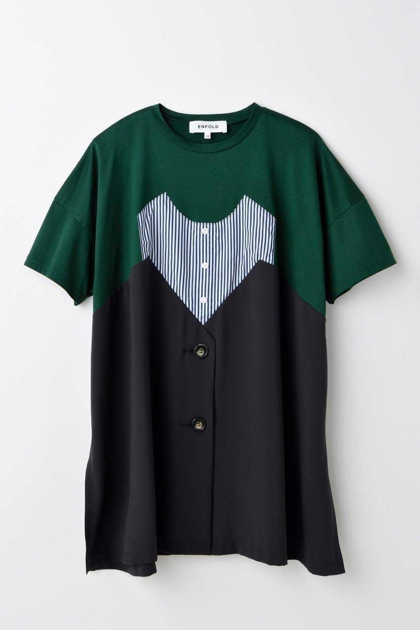 【エンフォルド/ENFOLD】のLAYERED-LIKE T-SHIRT/Tシャツ インテリア・キッズ・メンズ・レディースファッション・服の通販 founy(ファニー) 　ファッション　Fashion　レディースファッション　Ladies' Fashion Online　トップス・カットソー　Tops/Tshirt　シャツ/ブラウス　Shirts/Blouses　ロング / Tシャツ　T-Shirts　カットソー　Cut and Sewn　ショート　Short　スリーブ　Sleeve　スーツ　Suit　ドッキング　Docking　ビスチェ　Bustier　ベスト　Vest　NEW・新作・新着・新入荷　New Arrivals　ダークグリーン|ID: prp329100004599379 ipo3291000000032694711